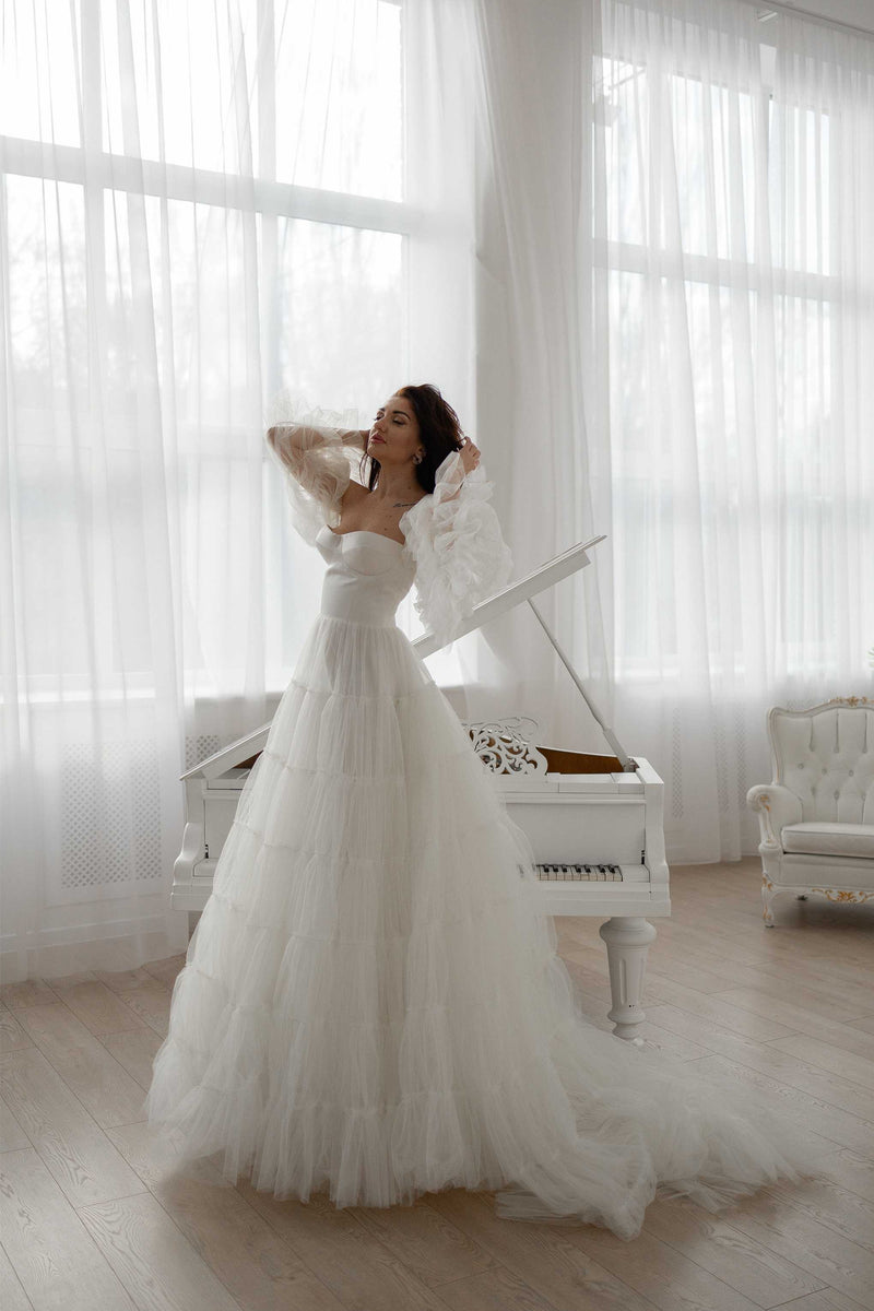 Two Piece White Wedding Dresses Ruffle Skirt A-line Wedding Dress WD287
