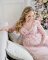 Blush pink pregnancy tulle dress with beaded lace and train