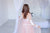 Blush Baby Shower Maxi Dress with long sleeves and decorated with beaded lace