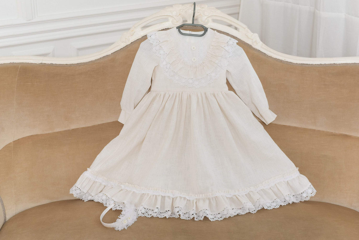 Linen baptism dress discount