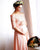 Maternity pink long lace dress with train photoshoot - Matchinglook
