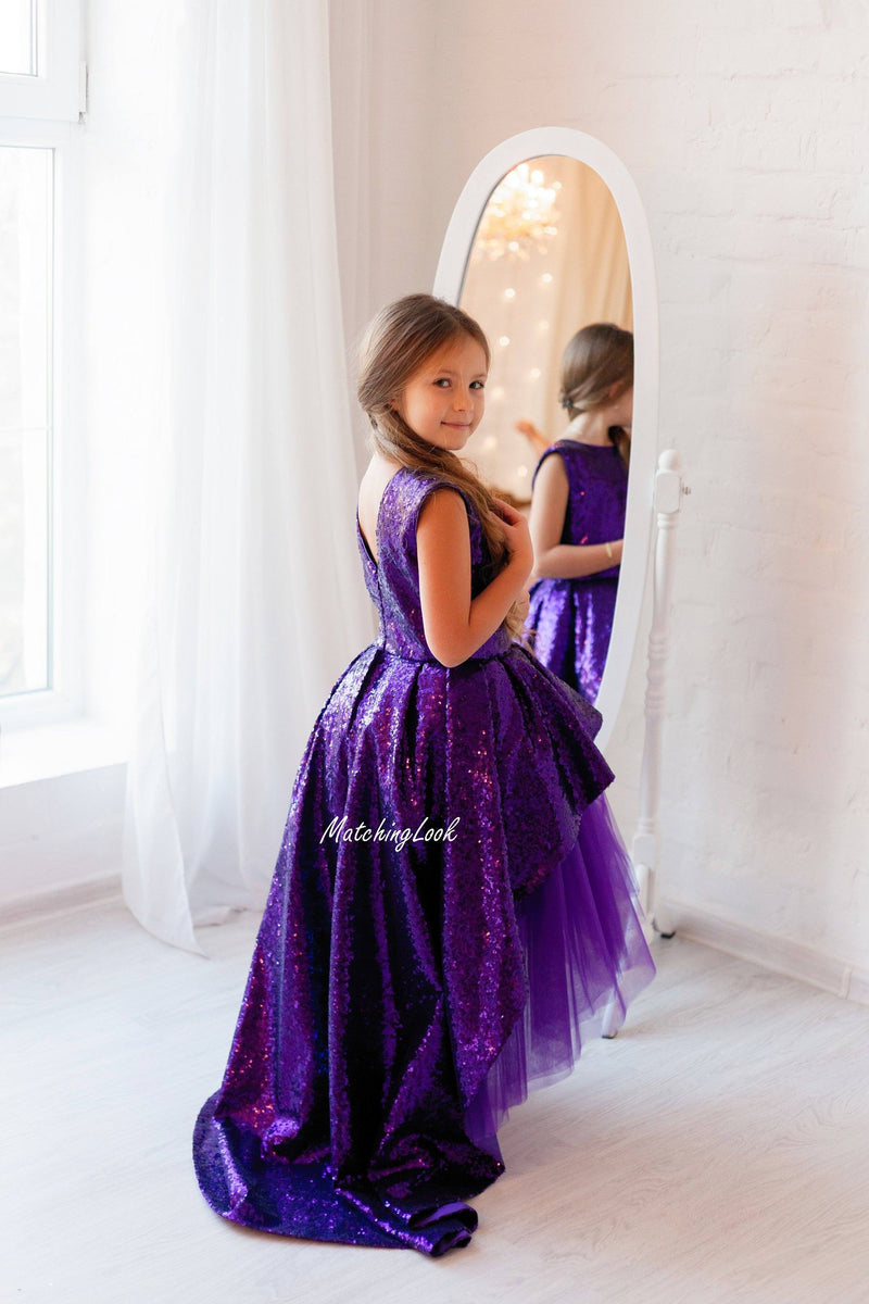 Shop Purple Sequin Holiday Christmas Dress with train for Girl Toddler