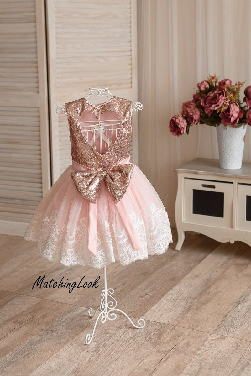 Shop Rose Gold Flower girl dress with lace trim Customizable and
