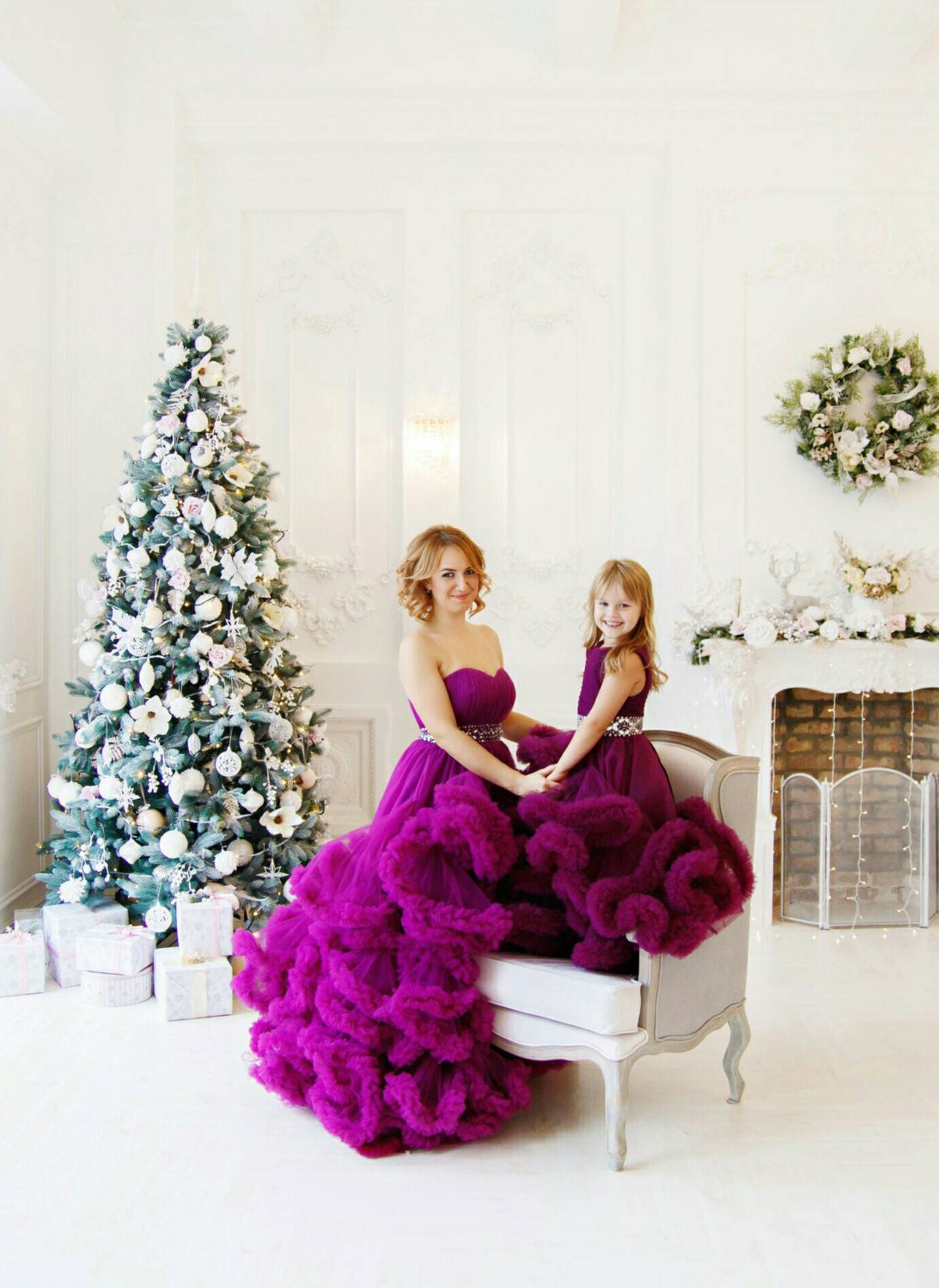 Mother Daughter Matching Gowns for Christmas Photoshoot, Mommy and Me Princess Dresses,Holiday Photography Dress,Ruffle Tutu Tulle Ball Gown M / Mother Daughter Matching Gowns for Christmas Photoshoot, Mommy and Me Princess Dresses,Holiday Photography Dress,Ruffle Tutu Tulle Ball Gown M /