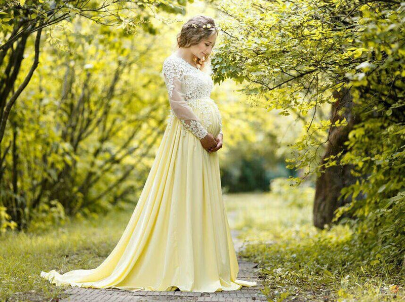 Shop Maternity Dress For Photo Shoot, Fall Style, Maternity Wedding Dress, Yellow Baby Shower Dress, Whimsical Dress, Floral Maxi Pregnancy Gown