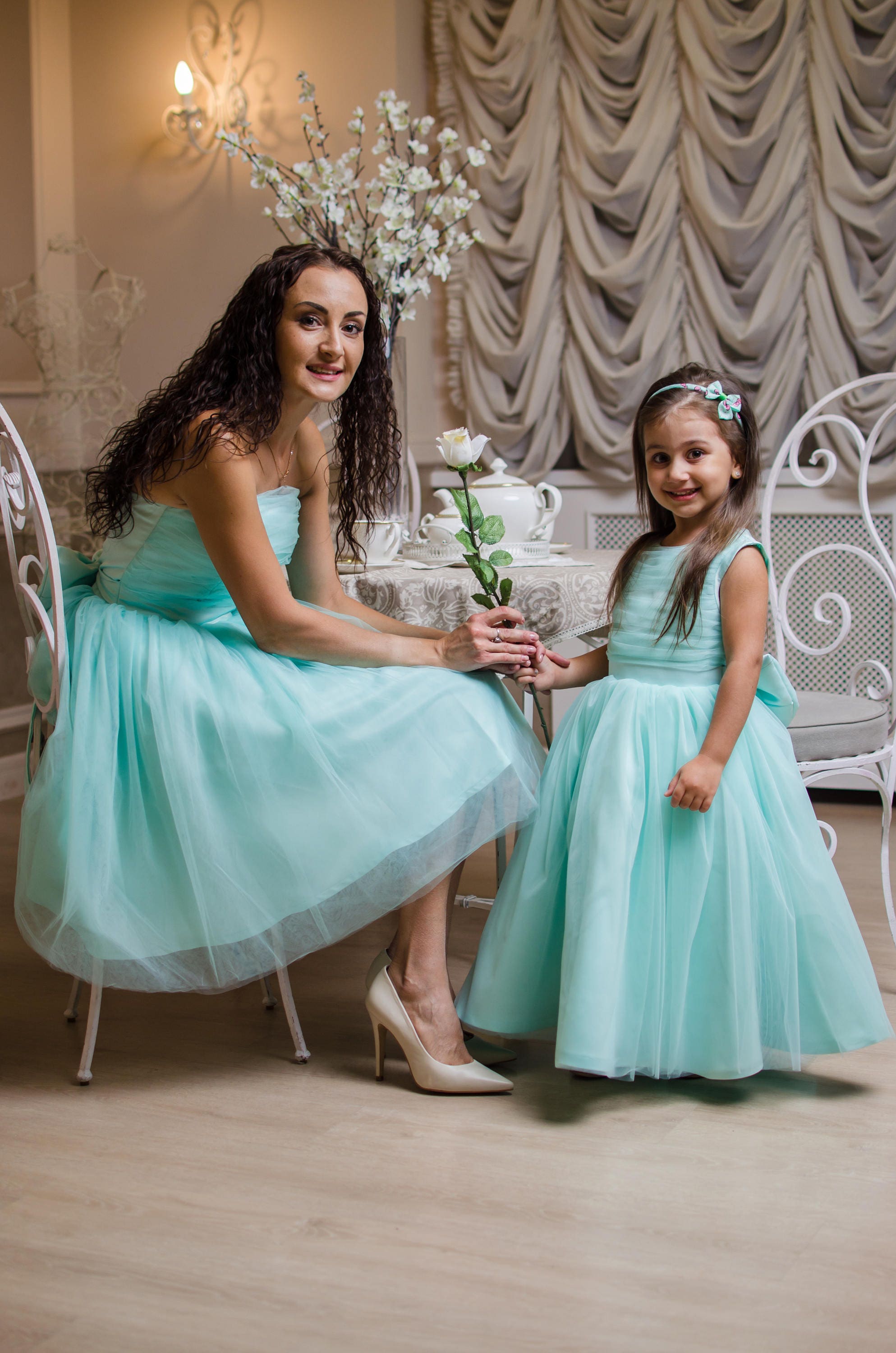 open lace back dress Shop M and 4T Blue Dresses, Mother Daughter Matching Dress, Mint Tutu Dress, Mommy and Me Dress, Party Dress, Photoshoot Dress, Formal Dress -