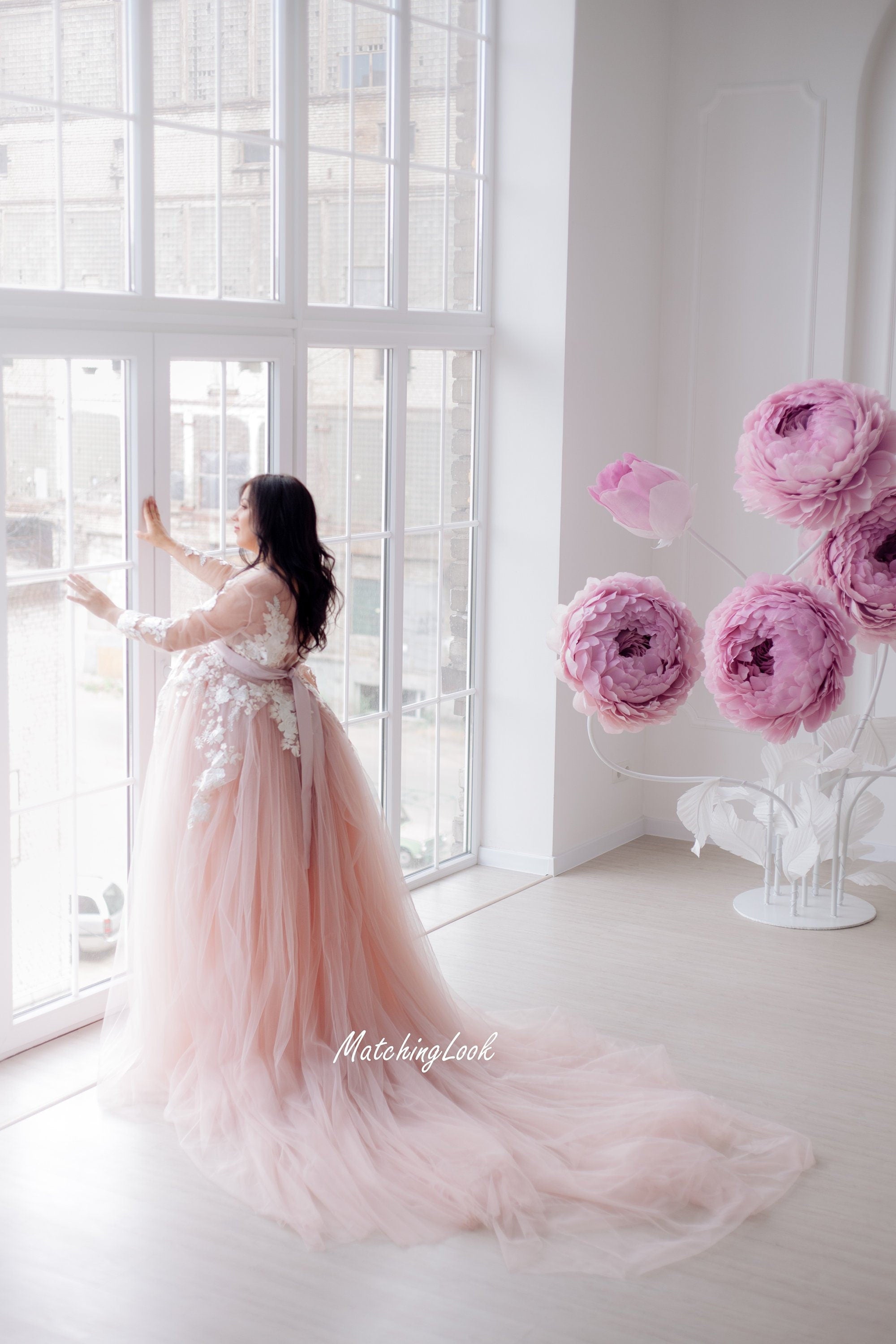 Shop Maternity Wedding Dress, Maternity Dress For Photo Shoot, Blush Pink Baby Shower Gown, Pregnancy Lace Dress, Gender Reveal Dress For Mom
