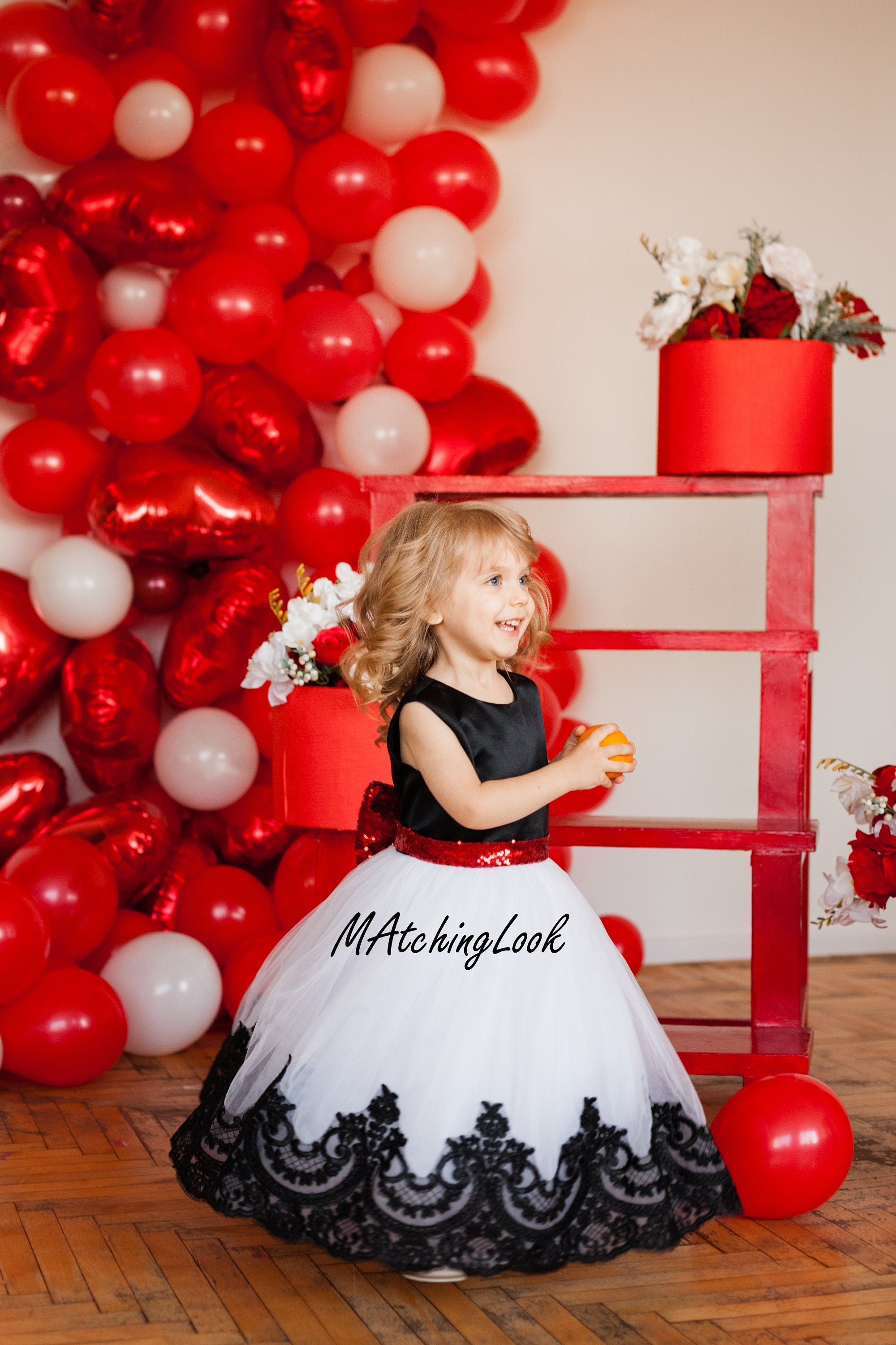 Black and White Flower Girl Dress, Formal Dress, Princess Dress, Tutu Dress For Girls, Blessing Dress, Photoshoot Dress,Girl Birthday Dress 12