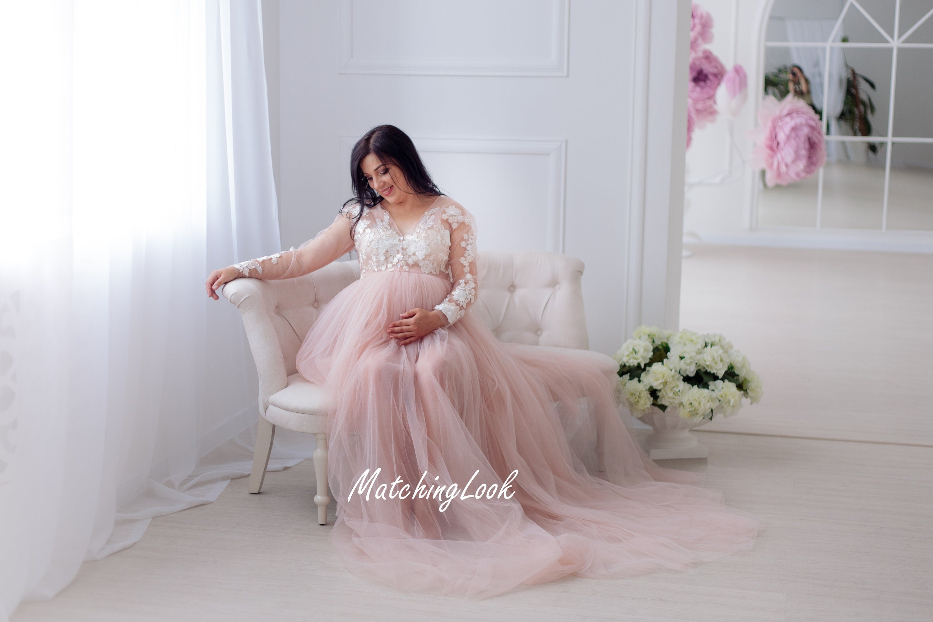 Shop Maternity Dress For Photo Shoot, Pink Maternity Wedding Dress, Lace Maternity Dress For Baby Shower, Pregnancy Gown Dress, Boudoir Gown