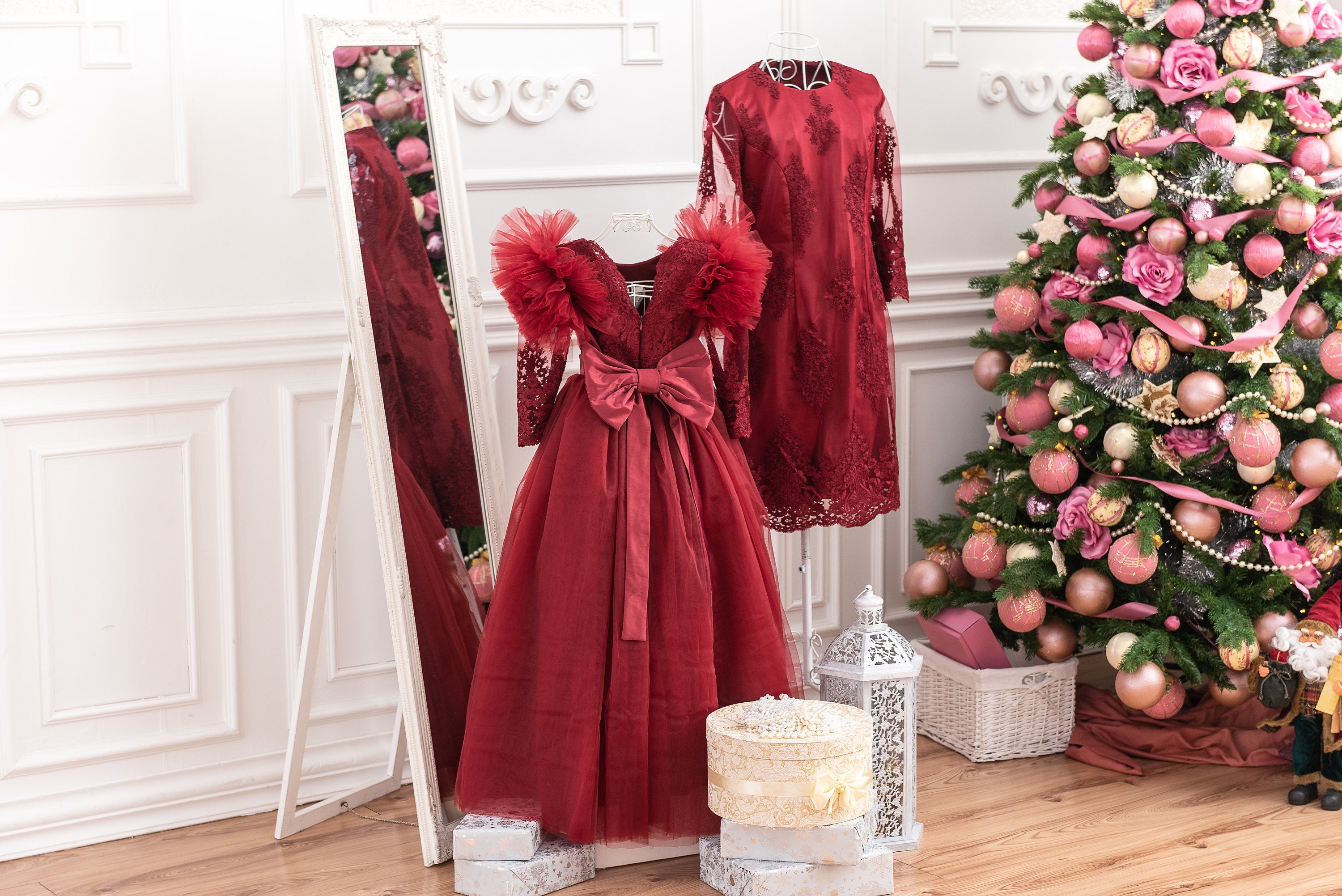 Shop Dark Red Formal Dresses, Mother Daughter Matching Dress, Princess Tulle Dress, Girl Formal Gown, Mommy and Me Dress, Wedding Guest Dress -
