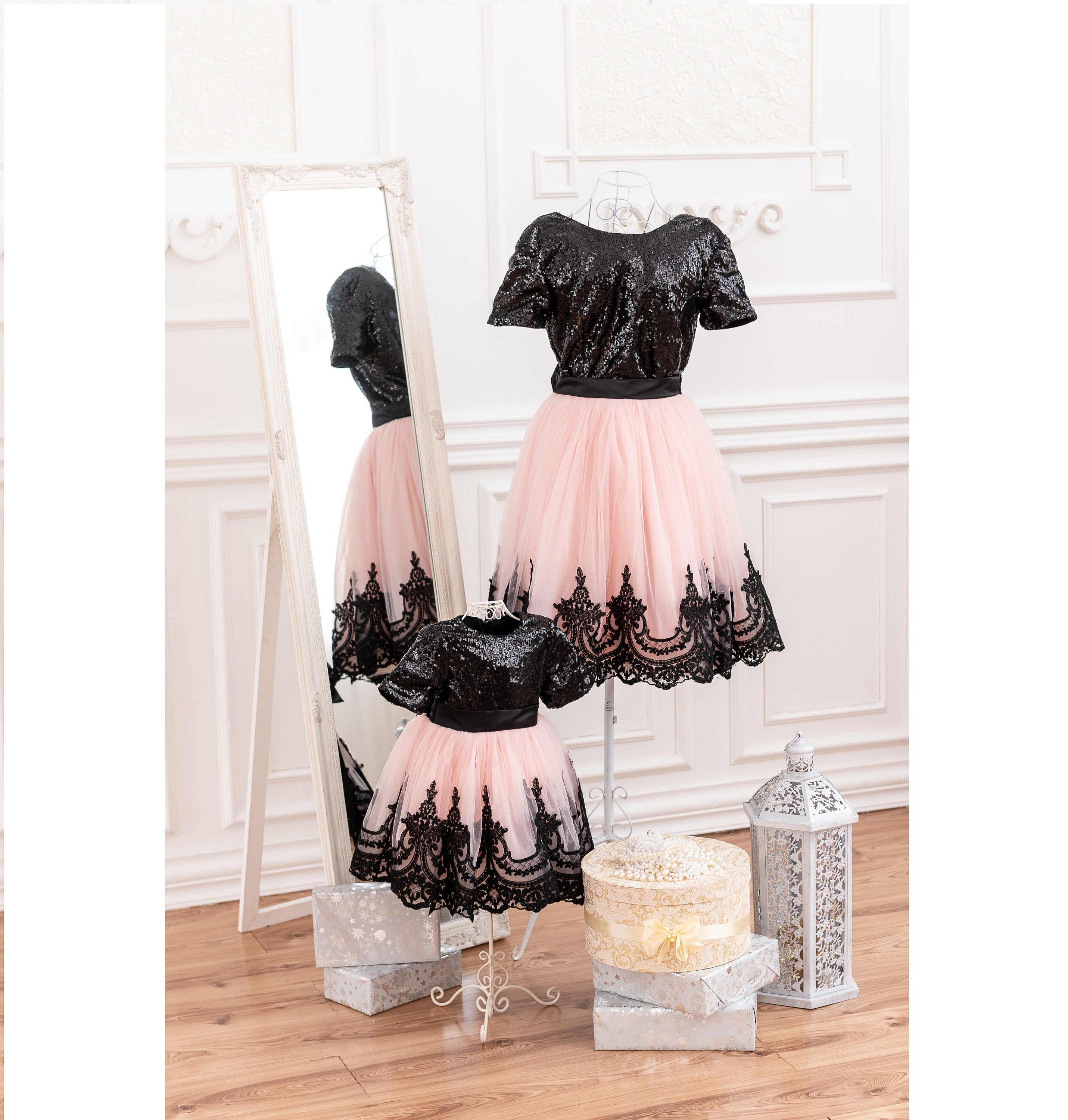 blue dress for baby girl Mommy and Me Dress, Pink Black Dress, Sequin Dress, Mother Daughter Matching Dress, Formal Tulle Dress, Black Lace Trim Dress, Evening 6 / 14 US