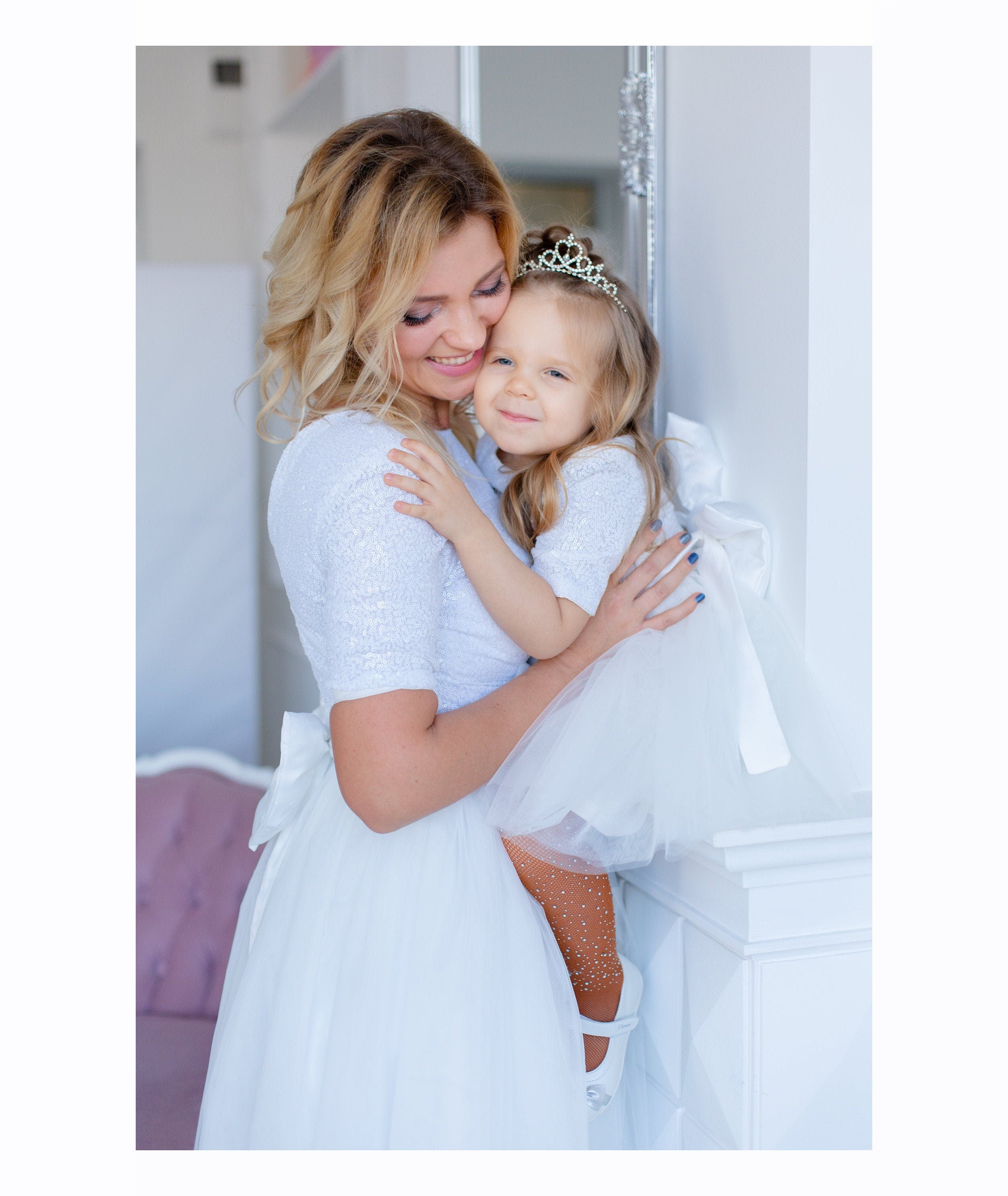 Mommy And Me White Dress, Christening Dress, Baptism Dress Baby Girl, Mother Daughter Photoshoot Dress, First Communion Dress, Formal 7 / 16 US
