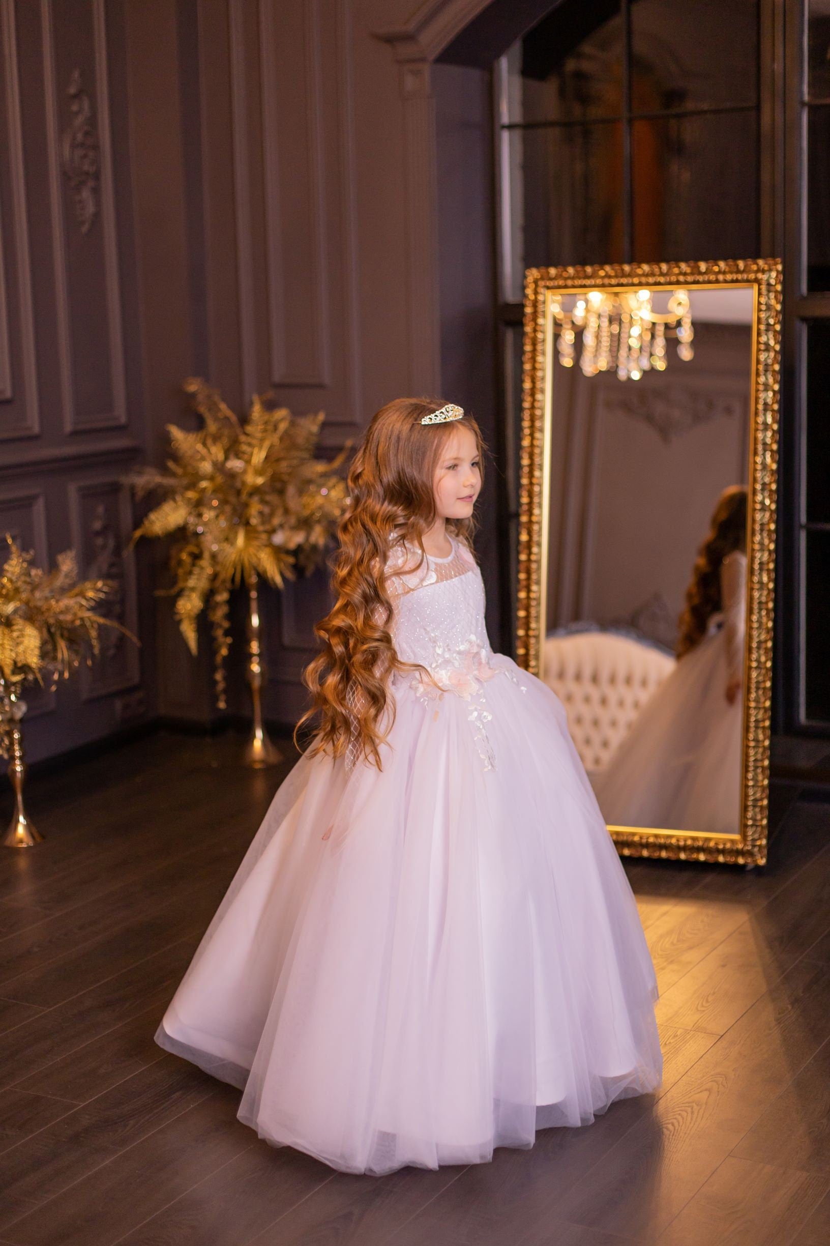 Shop White Flower Girl Dress, Girl Tulle Ball Gown, First Communion Dress,  White Tutu Dress, Satin Dress Girls, Princess Dress, Special Occasion -  Customizable and Made-to-Order Dresses