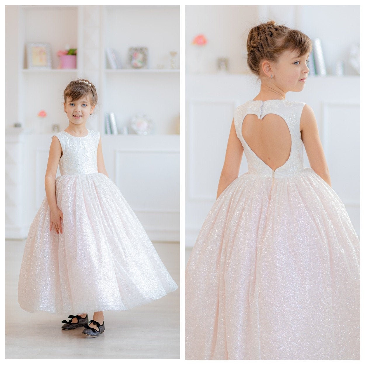 Shop Flower Girl Tutu Dress, Open Hearth Back Dress, Princess Girl Dress, Girl Tulle Dress, Glitter Dress, Kids Dress, Toddler Fairy Tale Dress -