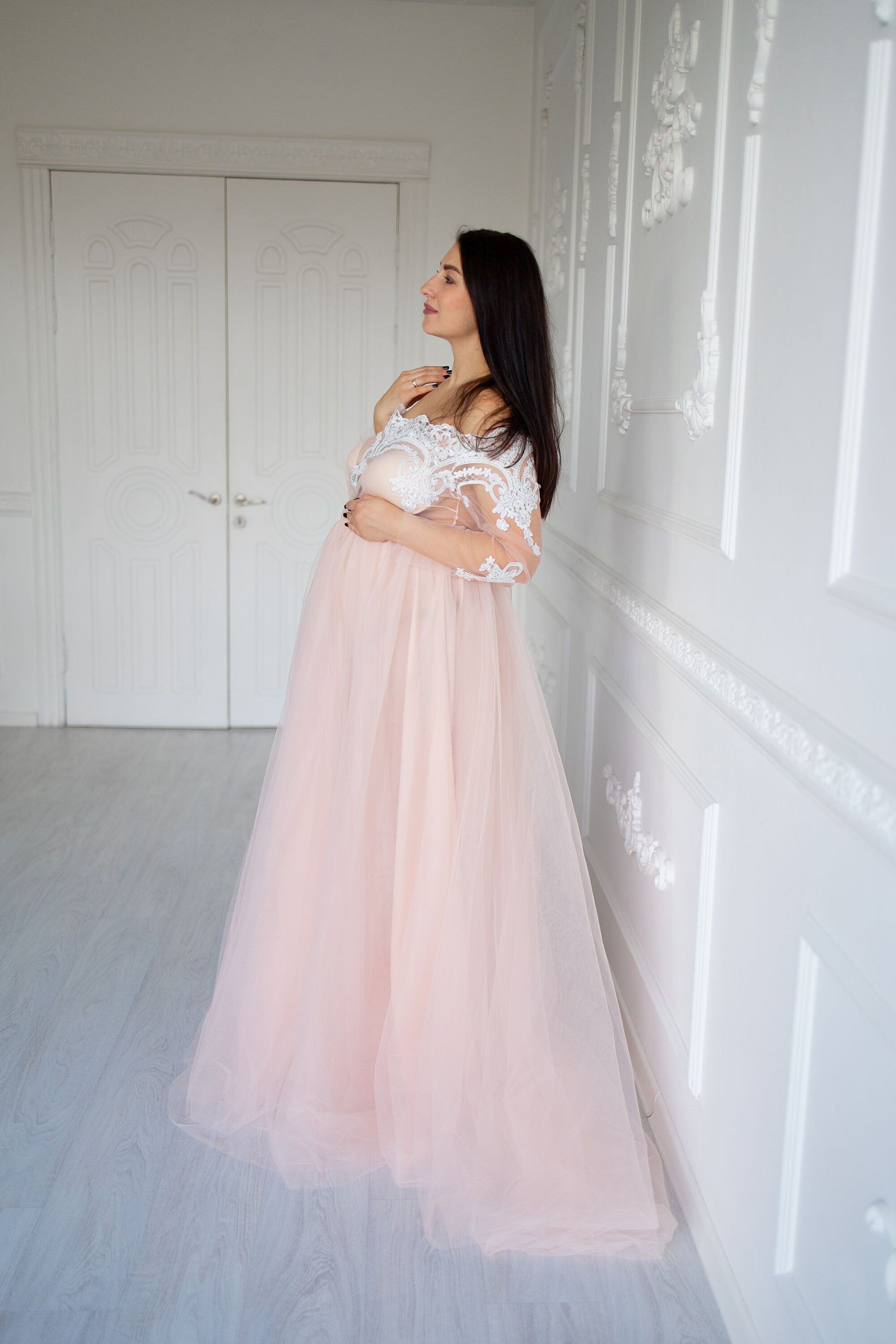 Shop Pink Tulle Dress, Off Shoulder Dress, Maternity Dress for Photoshoot, Elegant Gown, Peach Maternity Dress, Maxi Tulle Gown, Special Occasion - Shop Pink Tulle Dress, Off Shoulder Dress, Maternity Dress for Photoshoot, Elegant Gown, Peach Maternity Dress, Maxi Tulle Gown, Special Occasion -