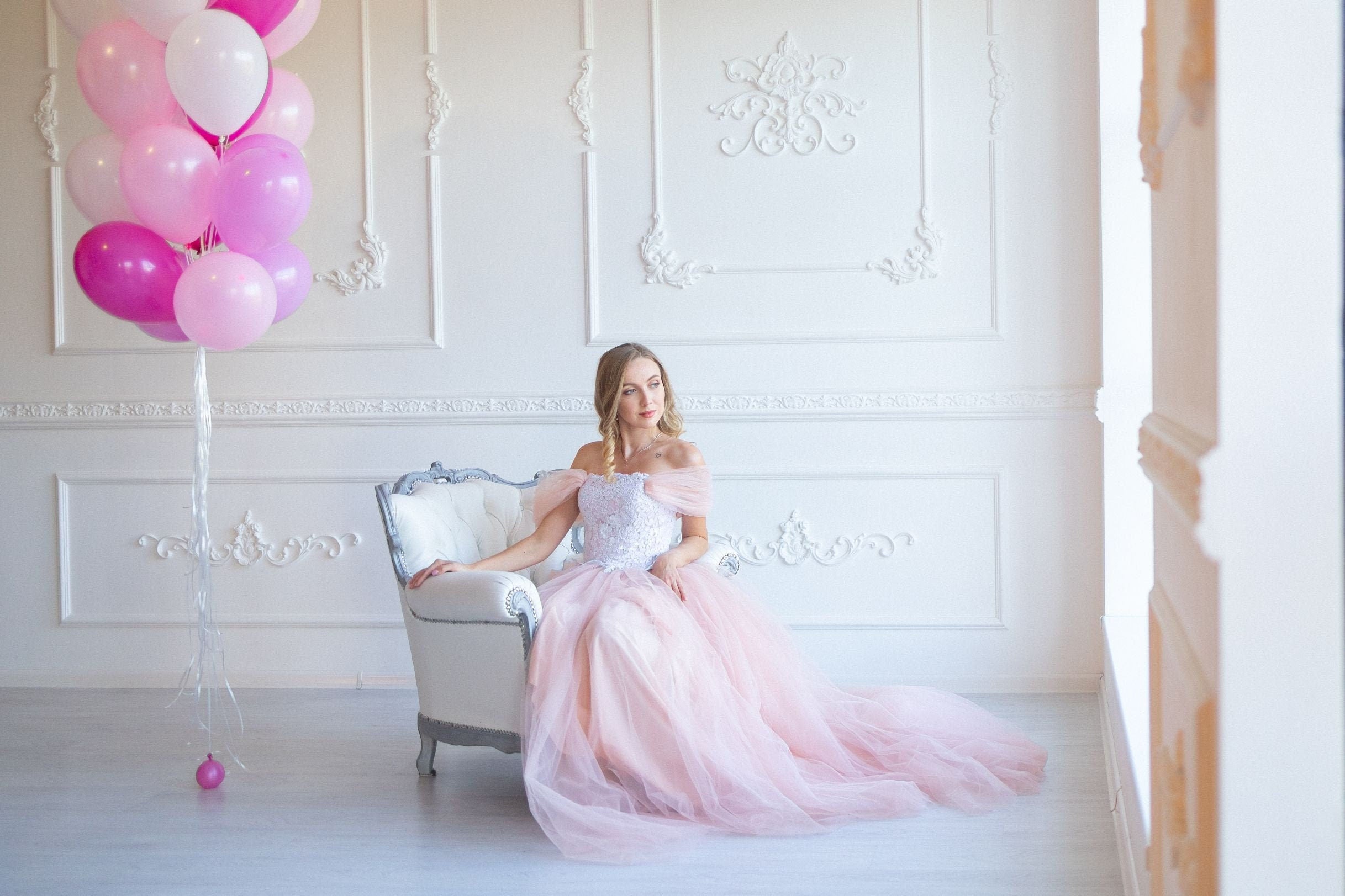 Shop Blush Pink Wedding Dress, Photoshoot Dress Engagement, Tulle Maternity Dress, Baby Shower Lace Dress, Photo Props Dress, Boho Wedding Dress -
