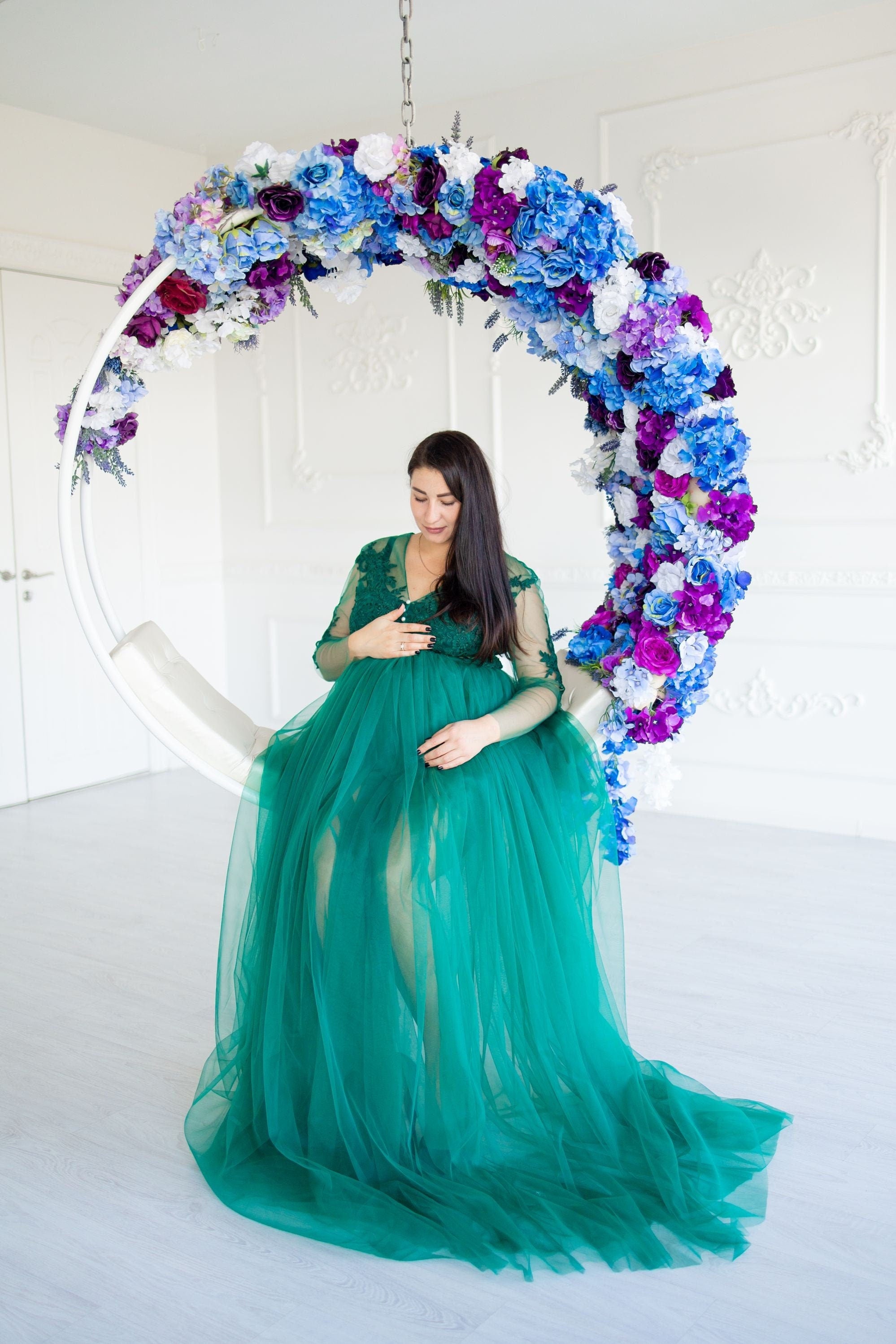 Shop Emerald Green Dress, Tulle Maternity Dress, Maternity Robe, Pregnancy Lace Dress, Mom To Be Photoshoot, Tulle Maternity Gown for Photoshoot - Shop Emerald Green Dress, Tulle Maternity Dress, Maternity Robe, Pregnancy Lace Dress, Mom To Be Photoshoot, Tulle Maternity Gown for Photoshoot -