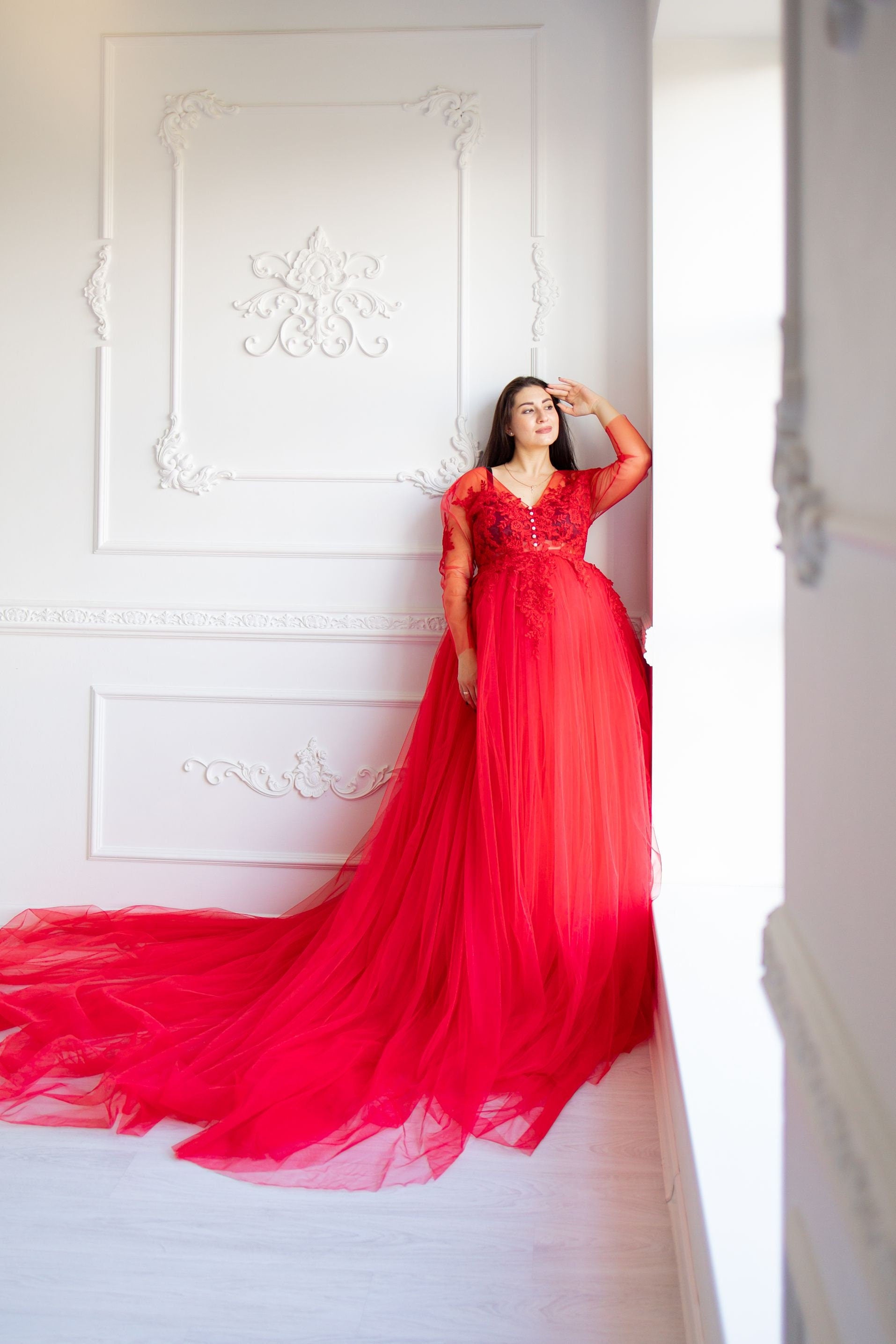 Shop Red Pregnancy Dress For Photoshoot, Maternity Gown, Red Wedding Dress, Boudoir Dressing Gown, Red Tulle Robe, Photography Dress, Formal Gown - Shop Red Pregnancy Dress For Photoshoot, Maternity Gown, Red Wedding Dress, Boudoir Dressing Gown, Red Tulle Robe, Photography Dress, Formal Gown -
