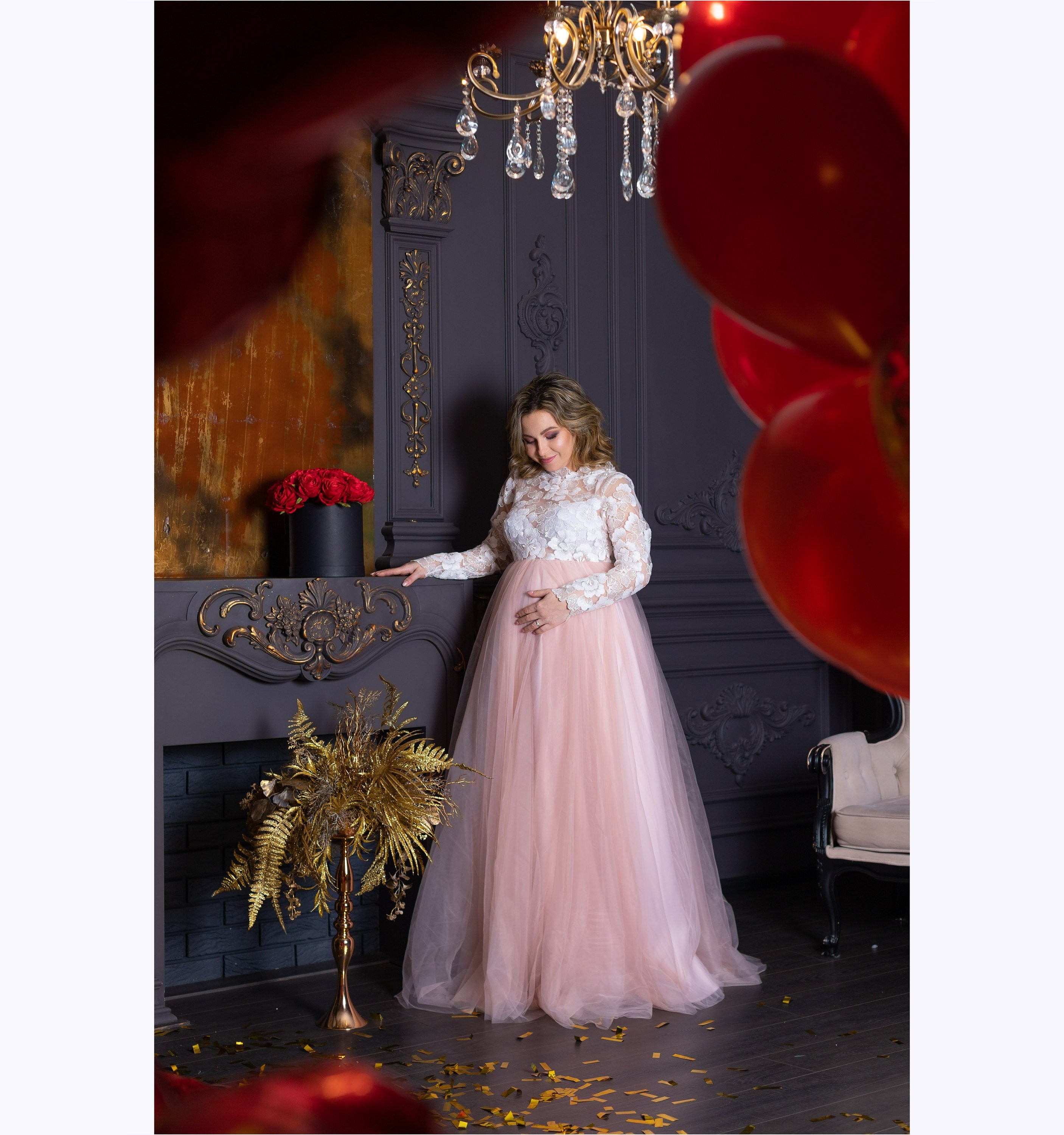 Shop White and Blush Baby Shower Dress, Maternity Photoshoot Dress