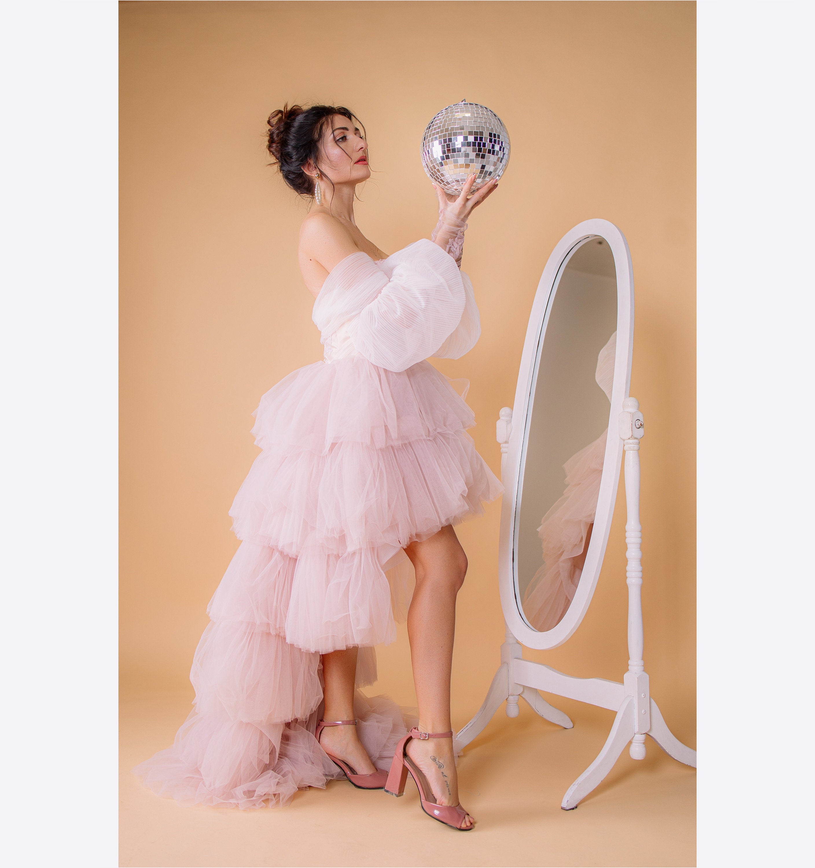 pink high low wedding dress Lace Prom Dress, Pink Formal Bridesmaid US 6 / Custom Color The strapless design and dazzling sequins accentuate the neckline Pink Lace High Low Prom