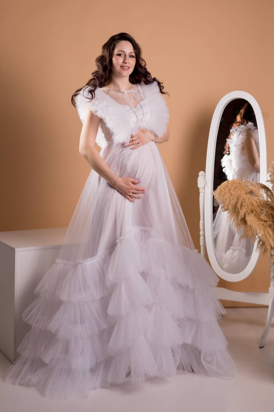 Shop White Tulle Maternity Dress, Photoshoot Gown, White Sheer