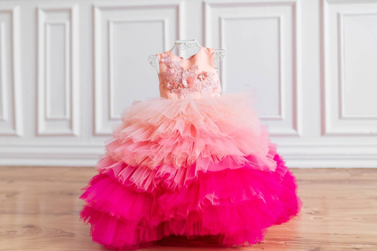 Shop Pink Tulle Flower Girl Dress, Peach Princess Dress, 1st