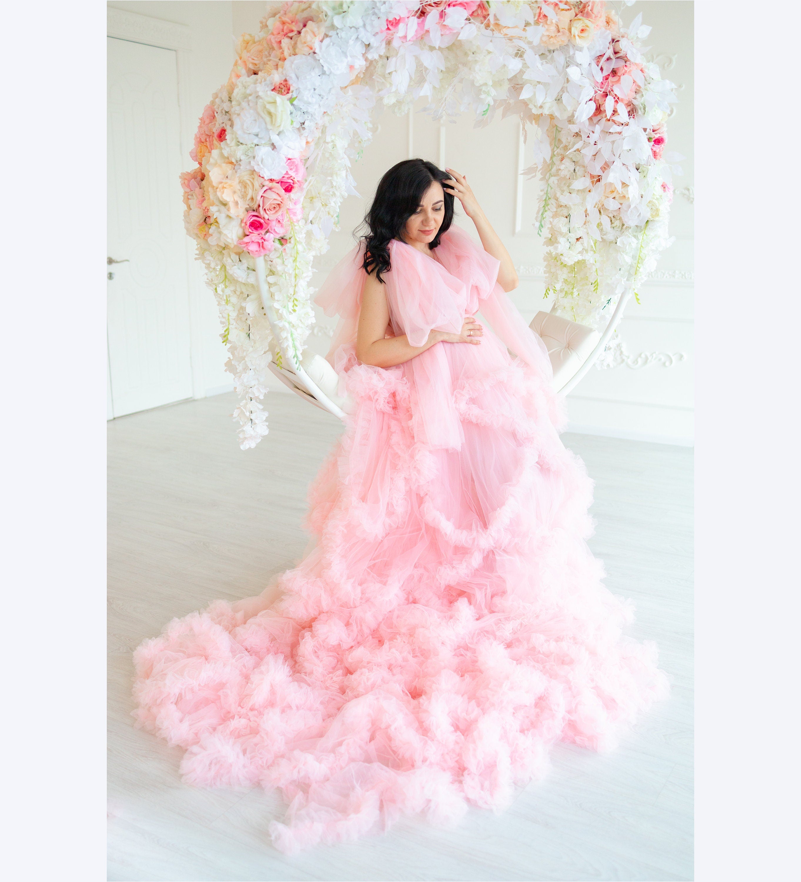 Soft Pink Maternity Dress For Photoshoot, Tulle Ruffle Maternity Dress, Pregnancy Dress, Maternity Ball Gown, Maternity Photo XS