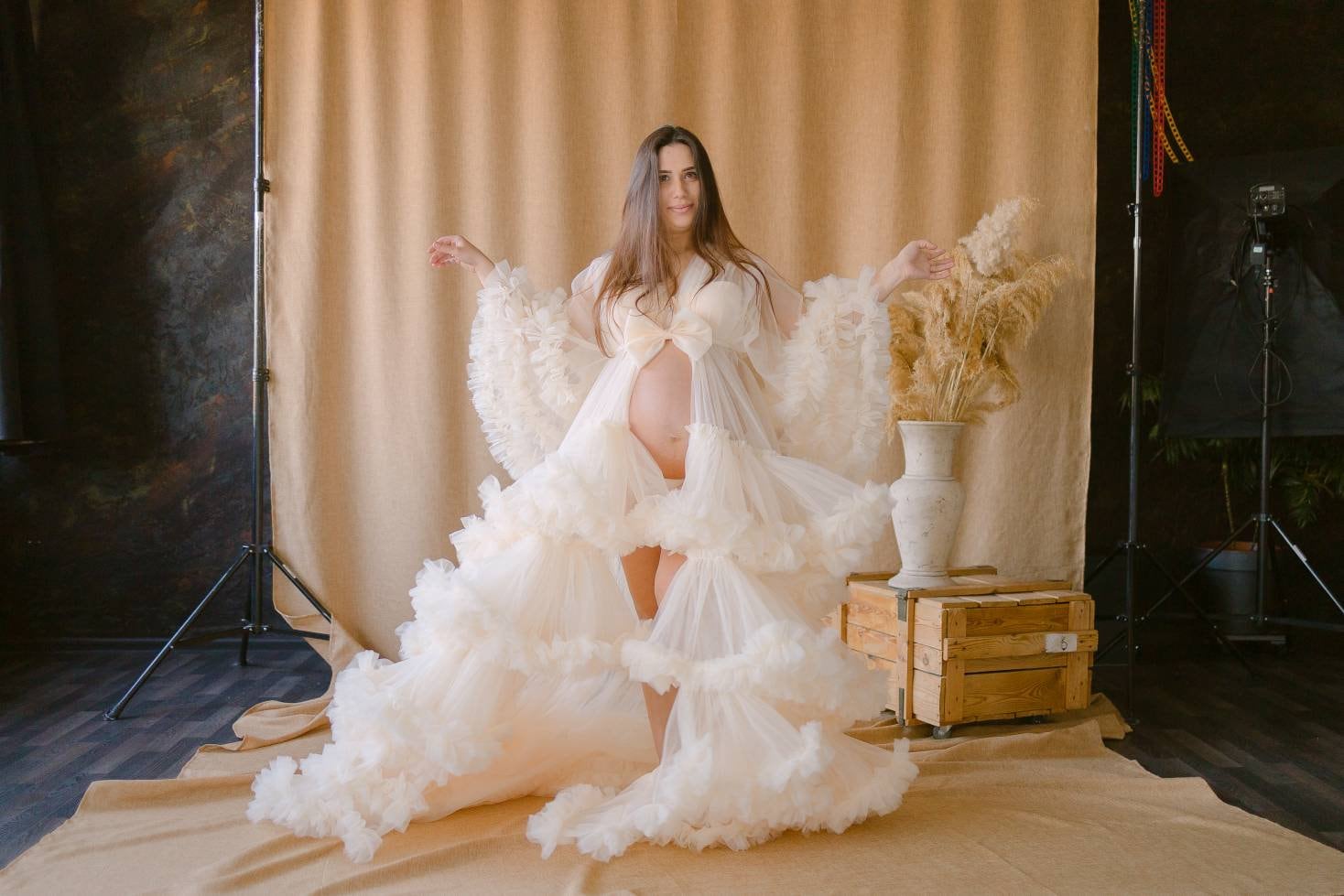Shop Tulle Robe, Maternity Robe for Photoshoot, Boudoir Dressing Robe, Pregnancy Gown, Tulle White Robe for Bride, Sheer Robe,Boho Maternity Gown -
