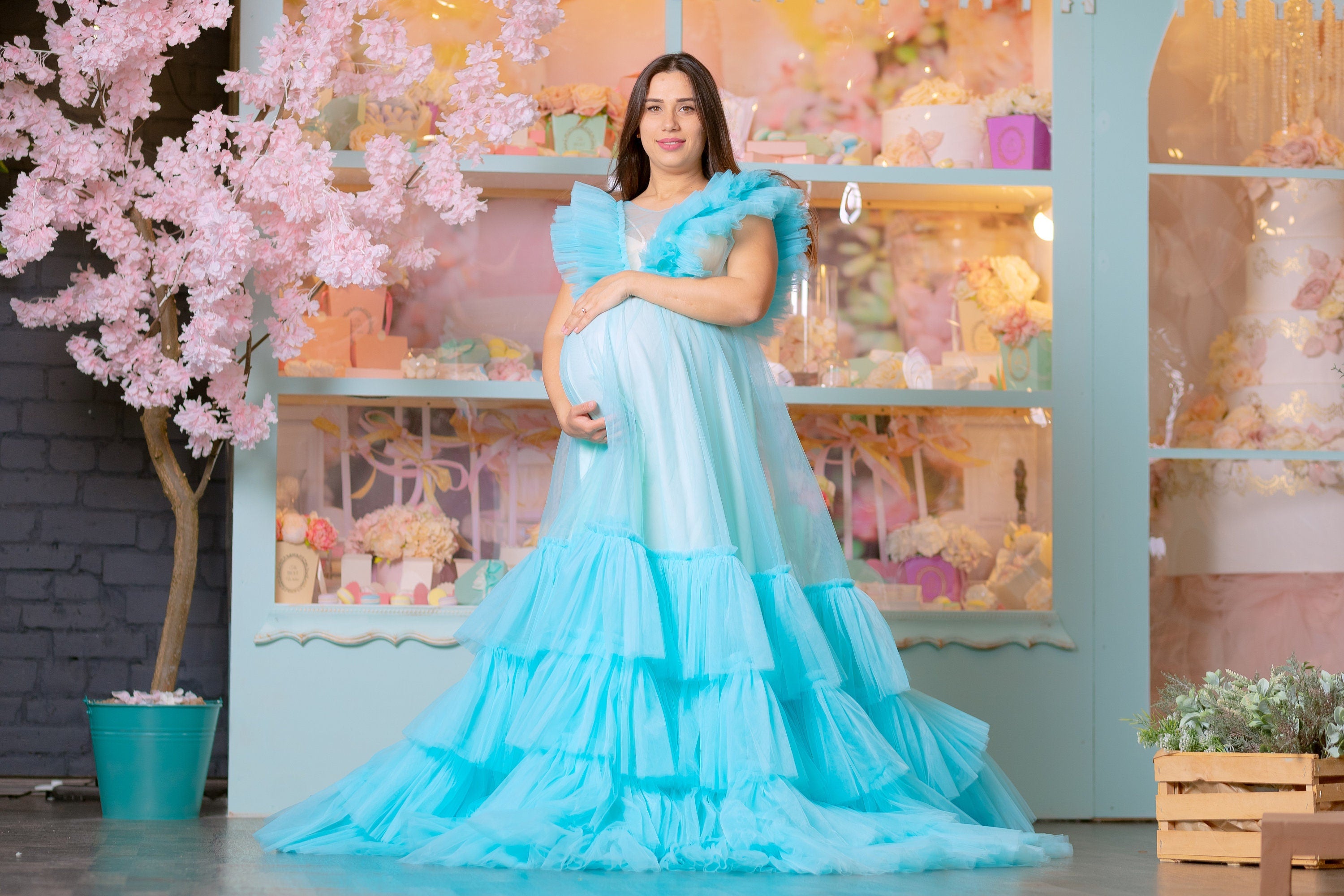 maternity pink and blue dress Shop Maternity Gown, Maternity Tulle Dress For Baby Shower Blue, Mommy To Be Photoshoot Gown, Pregnancy Gown, Maternity Photo Props, Photography -