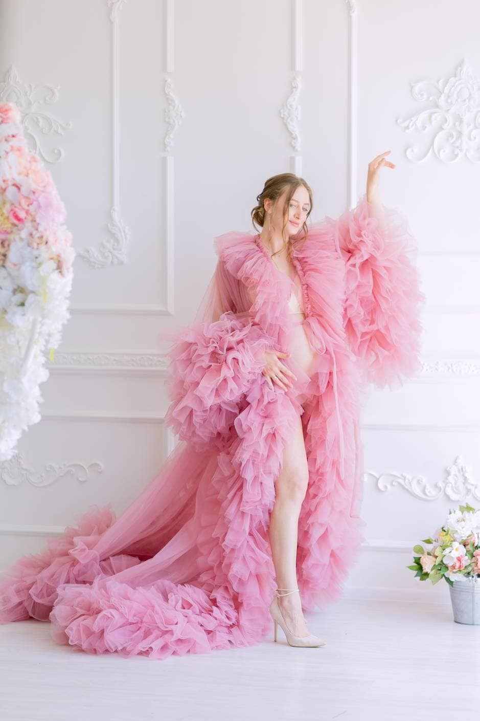 Birthday Tulle Dress Photoshoot Matchinglook Shop Dusty Pink Tulle Robe, Bridal Photo Robe, Ruffle Dressing Gown, Birthday Tulle Dress Photoshoot Matchinglook Shop Dusty Pink Tulle Robe, Bridal Photo Robe, Ruffle Dressing Gown,