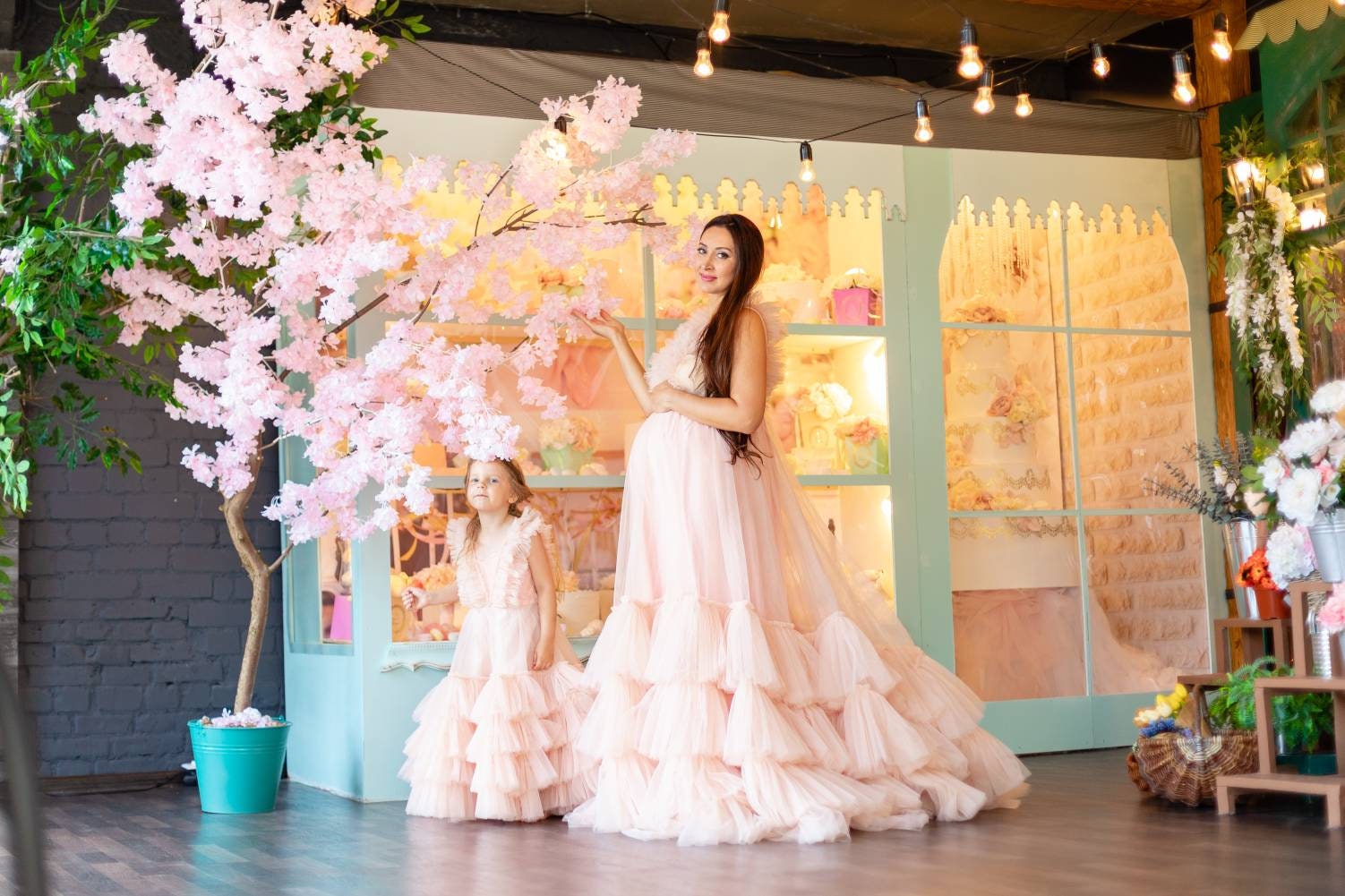 Shop Peach Mommy and Me Gown, Tulle Layered Dress, Photoshoot Dress, Maternity Gown Dress, Matching Photoshoot Dress, Baby Shower Dress, Summer -