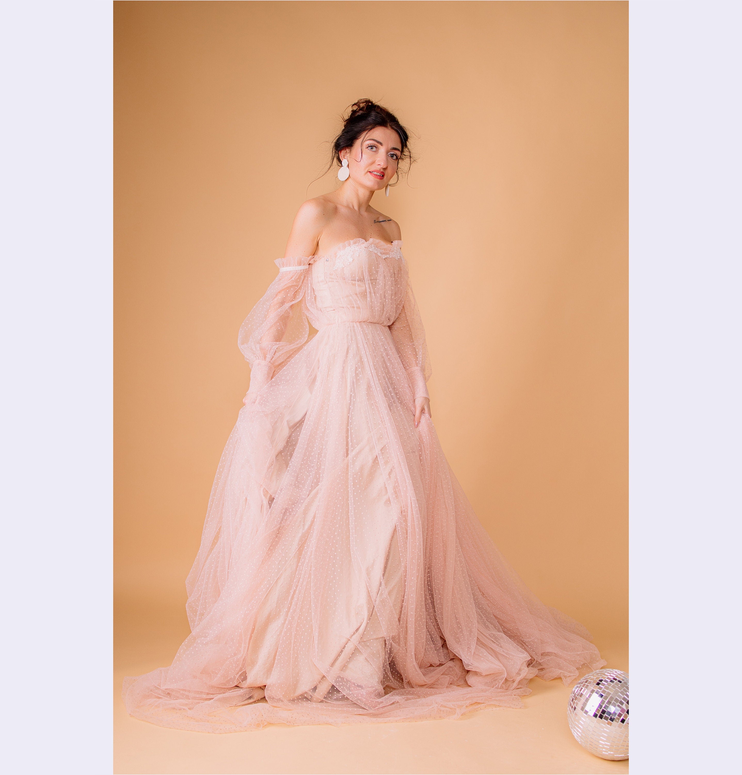 Shop Blush Pink Wedding Dress, Alternative Wedding Tulle Gown, Pink Fantasy Princess Gown, Engagement Dress, Polka Dot Pink Bridal Gown, Corset