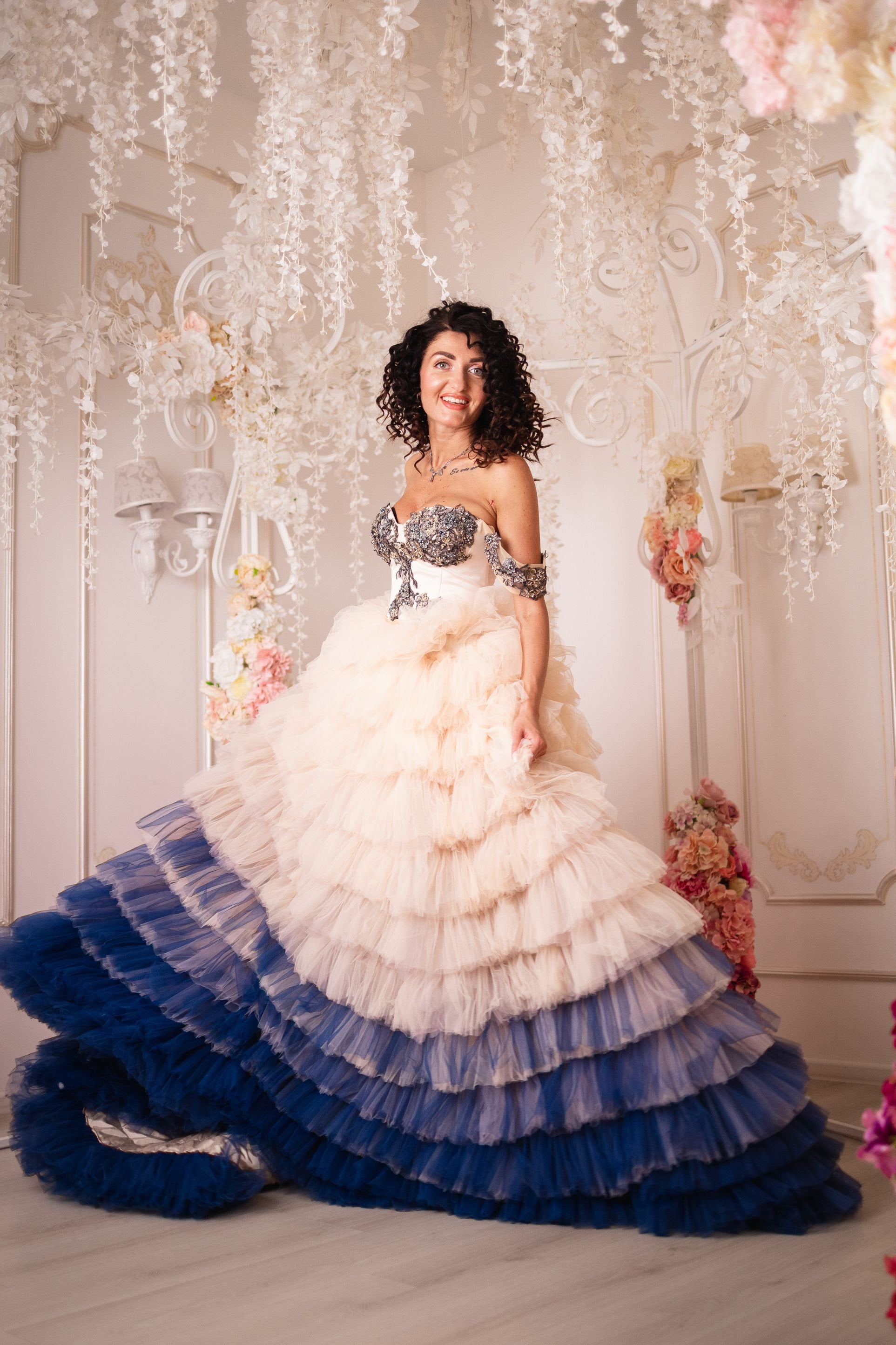 Ombre Blue Wedding Dress, Couture Wedding Gown, Tulle Tiered Dress, Quinceanera Dress, Champagne Blue Layered Dress, Engagement Photoshoot XL Ombre Blue Wedding Dress, Couture Wedding Gown, Tulle Tiered Dress, Quinceanera Dress, Champagne Blue Layered Dress, Engagement Photoshoot XL