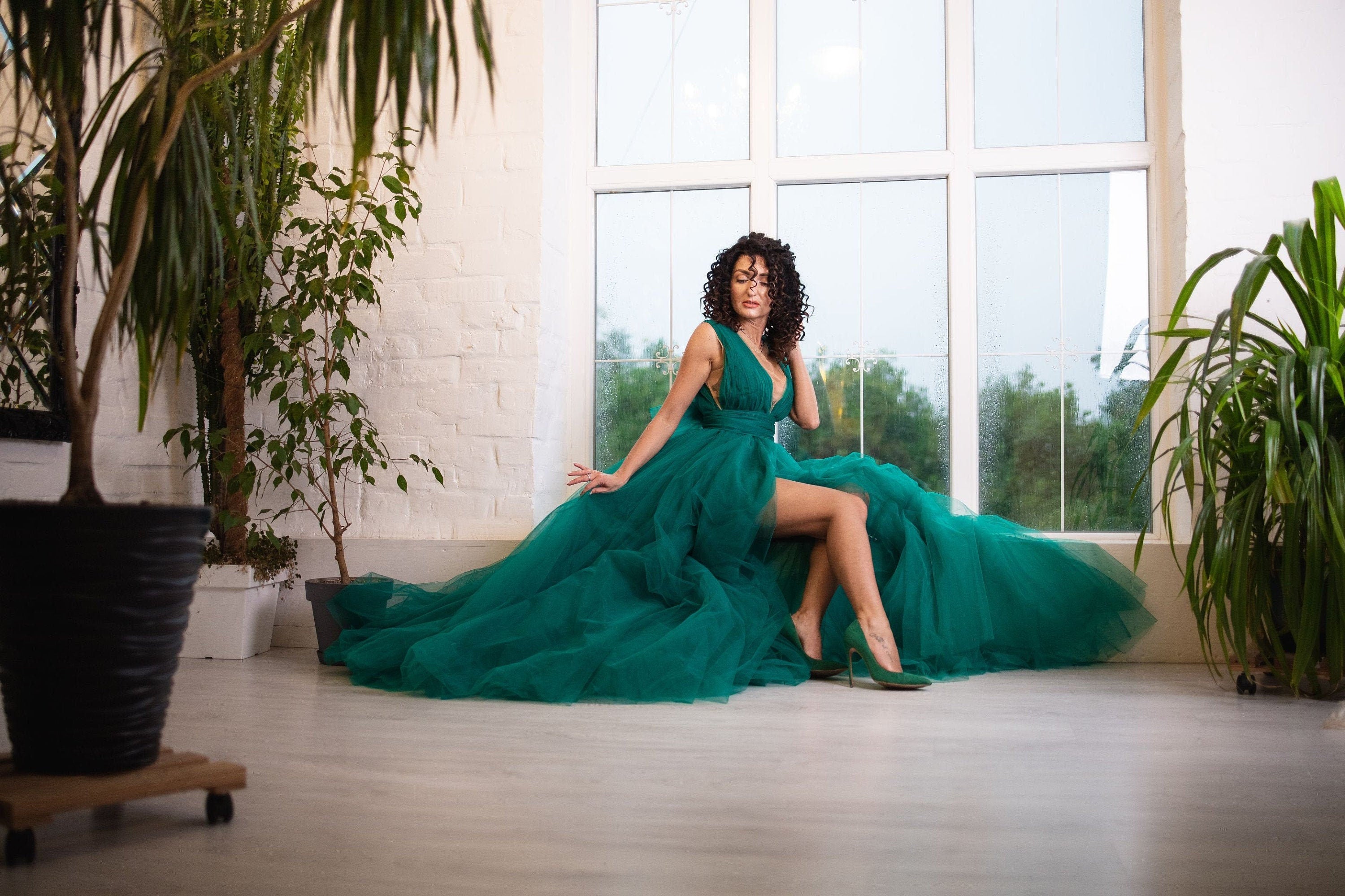 Emerald Green Tulle Dress Women, Formal Gown Dress, Fancy Party Dresses, Evening Gown, Photography Gown, Black Tie Gown, Party Dress 0 / Custom Color