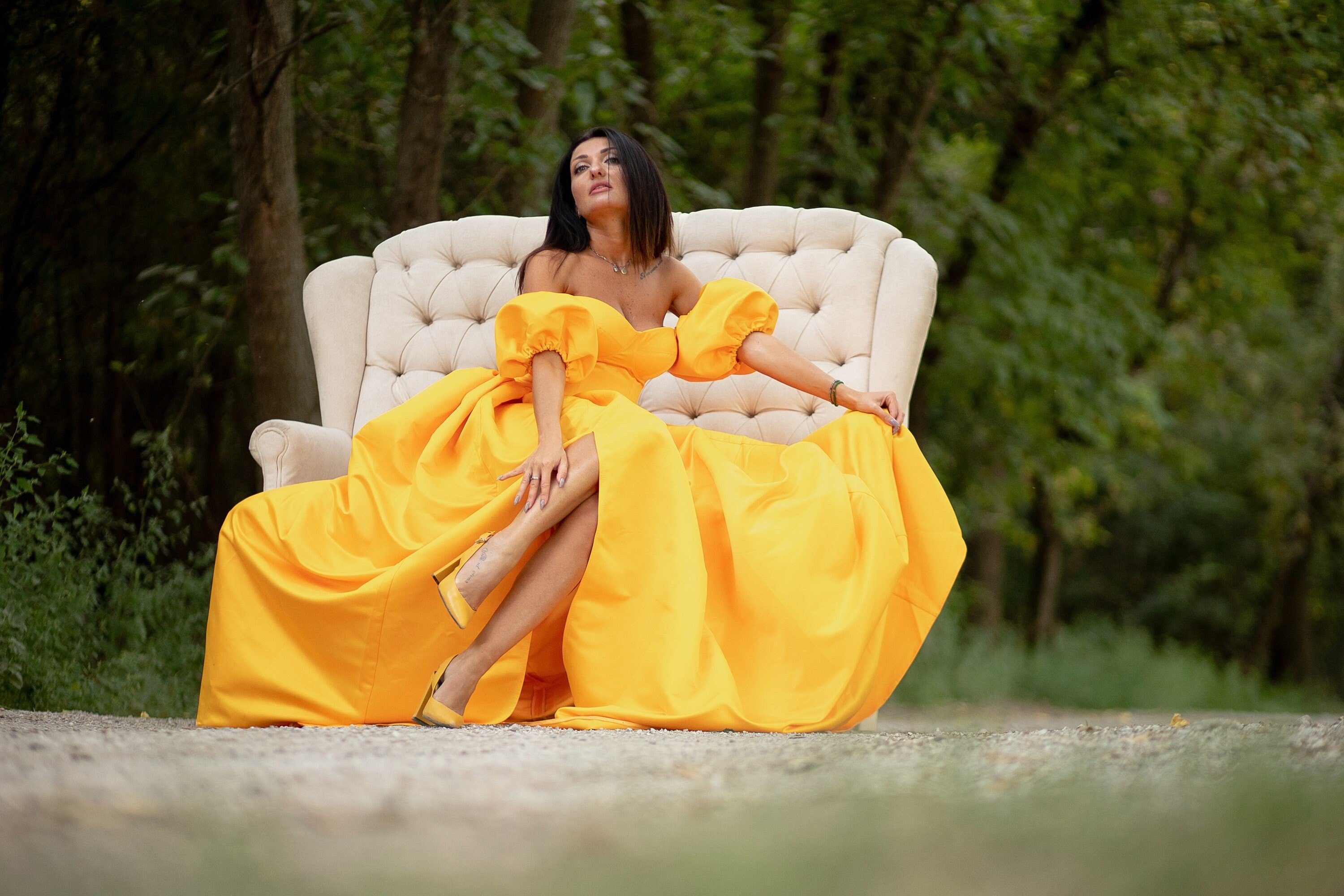 Shop Womens Fall Style Dresses, Corset Princess Dress, Adult Halloween Costume, Quinceanera Gown, Orange Maxi Dress With Slit, Off Shoulder Gown