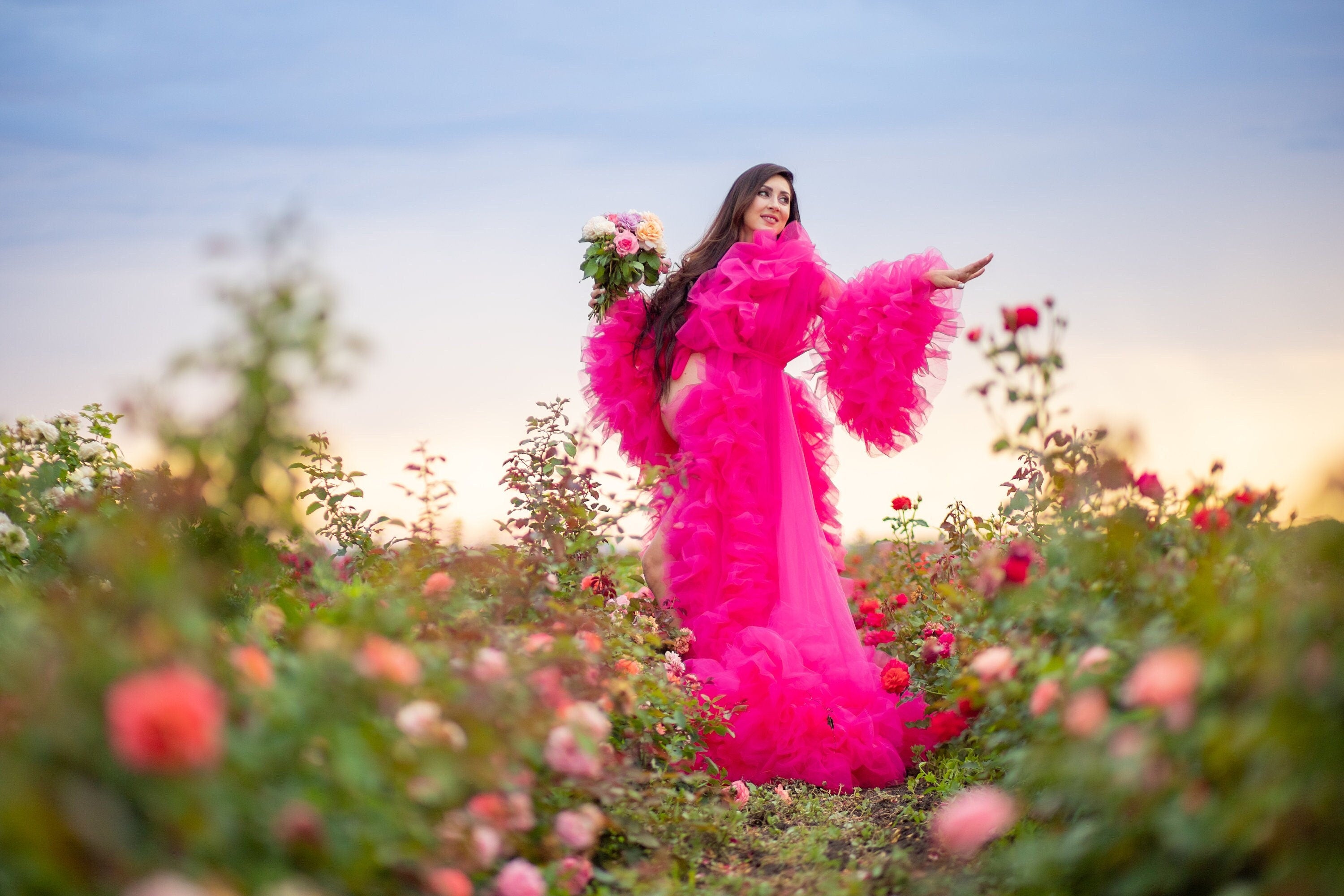Shop Hot Pink Tulle Robe, Maternity Photoshoot Dress, Boudoir Tulle Robe, Engagement Ruffle Robe, Summer Photoshoot Gown, Pregnancy Robe,Negligee - Shop Hot Pink Tulle Robe, Maternity Photoshoot Dress, Boudoir Tulle Robe, Engagement Ruffle Robe, Summer Photoshoot Gown, Pregnancy Robe,Negligee -