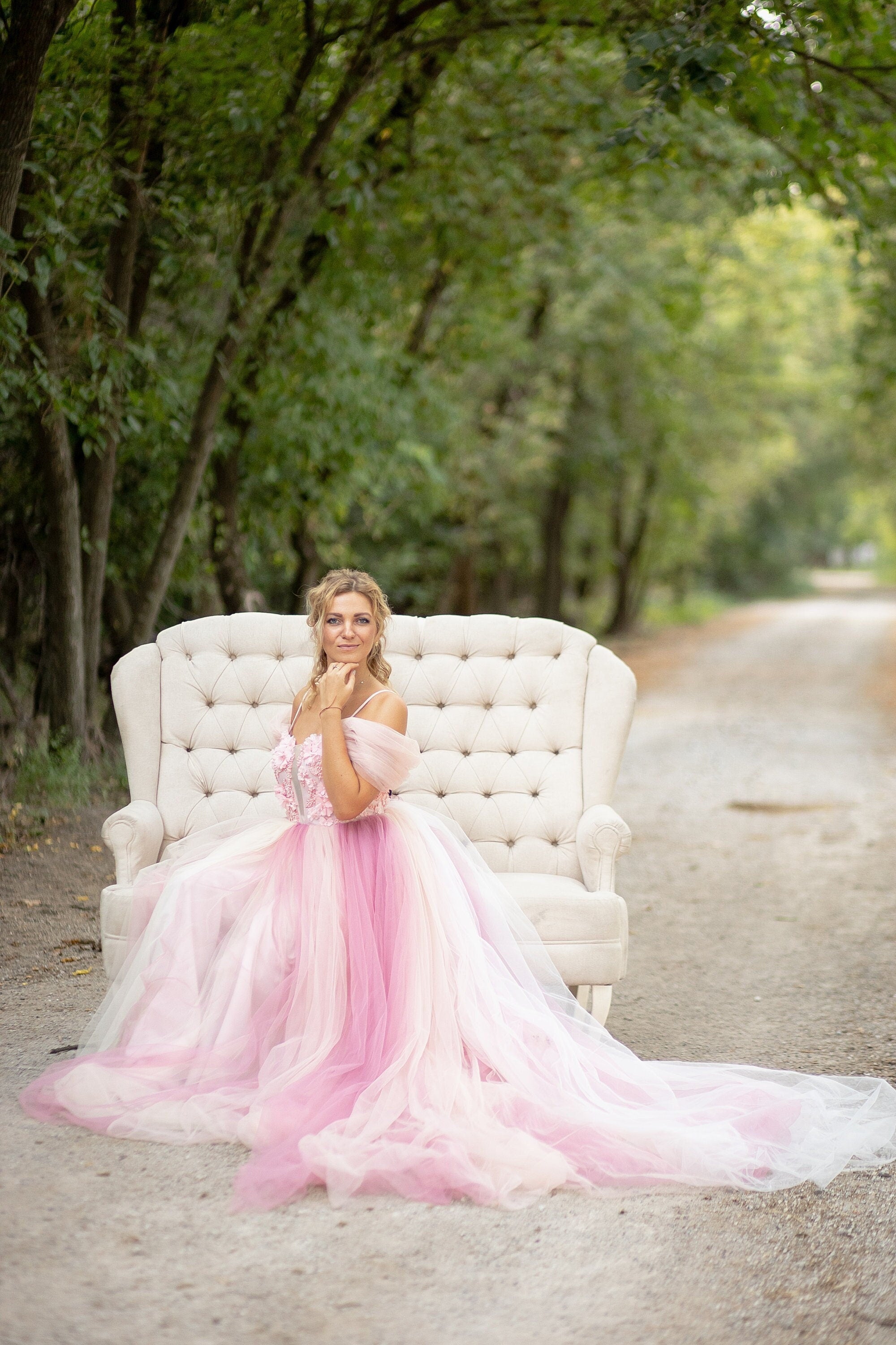 Shop Pink Wedding Dress, Blush Pink Wedding Gown, Tulle Photoshoot Dress, Fairytale Bridal Gown, Engagement Dress For Photoshoot,Graduation Dress