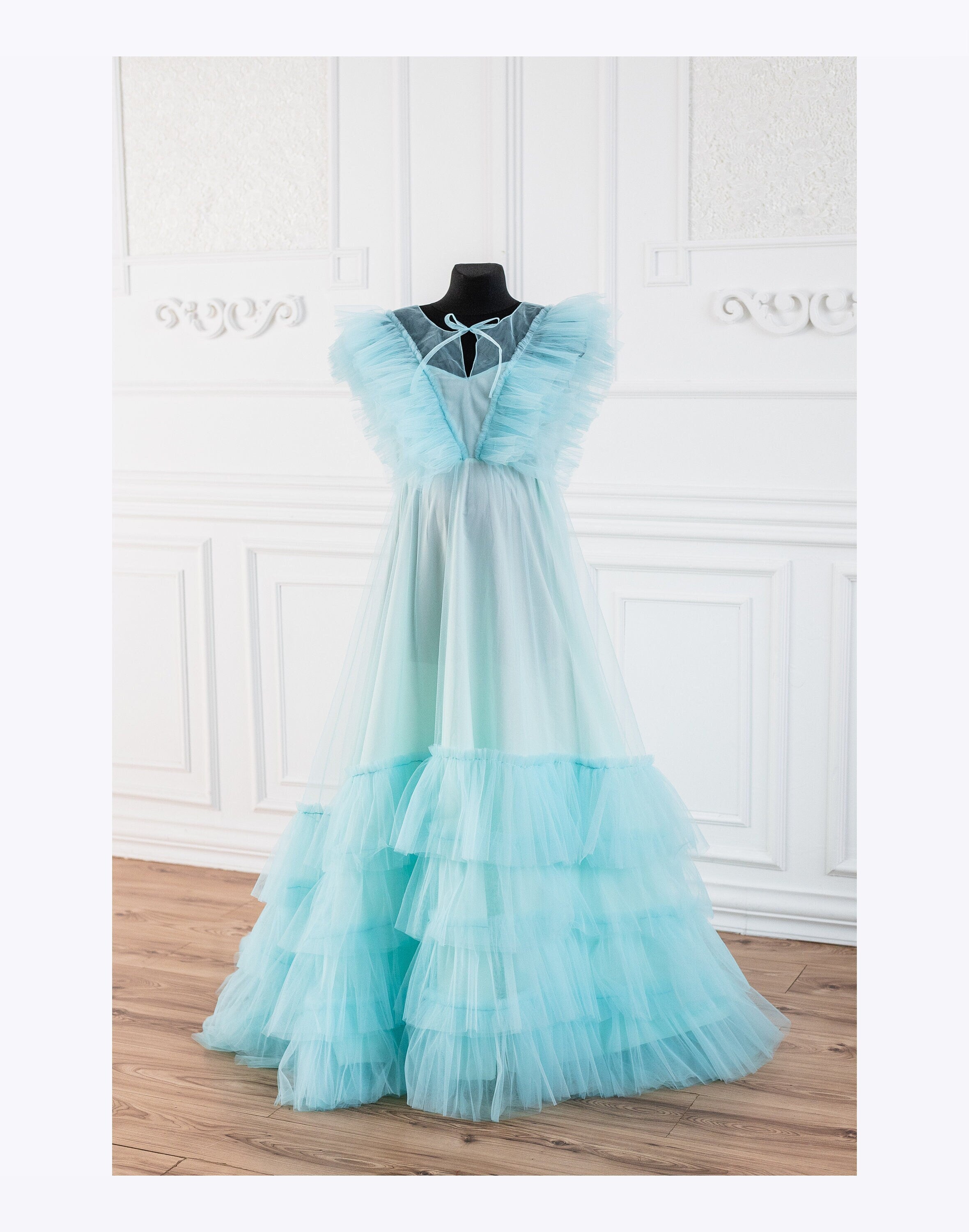 Shop Teal Maternity Boudoir Dress, Ready To Ship, Tiered Tulle Dress, Maternity Gown, Photoshoot Gown, Pregnancy Gown Dress, Tulle Layered Dress -