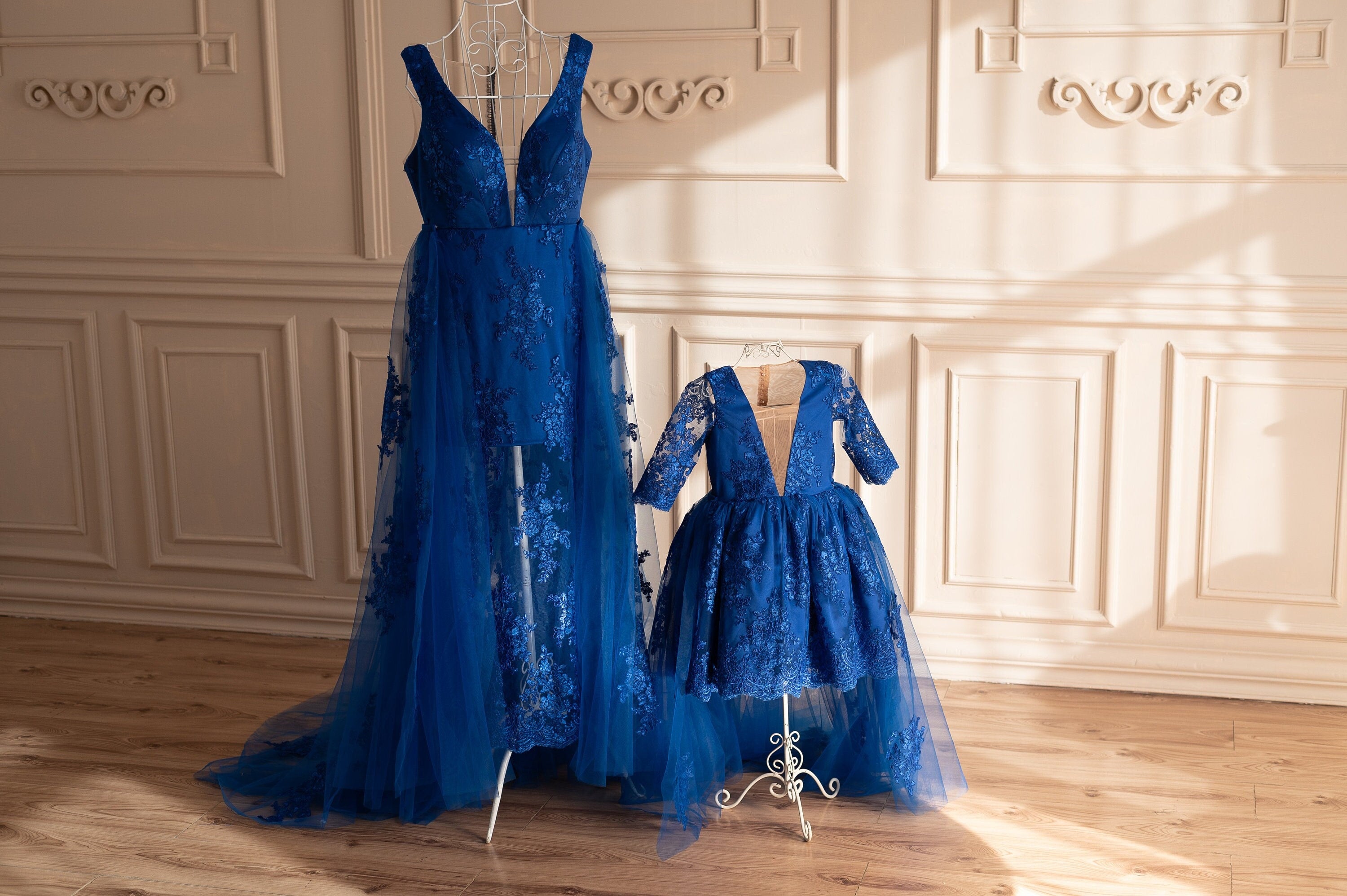 Mommy and Me Dress Formal, Outfits for Photoshoot, Royal Blue Mother Daughter Matching Dresses, Wedding Guest Train Dress, Tulle Lace Gown Xs / 3-6 Mommy and Me Dress Formal, Outfits for Photoshoot, Royal Blue Mother Daughter Matching Dresses, Wedding Guest Train Dress, Tulle Lace Gown Xs / 3-6