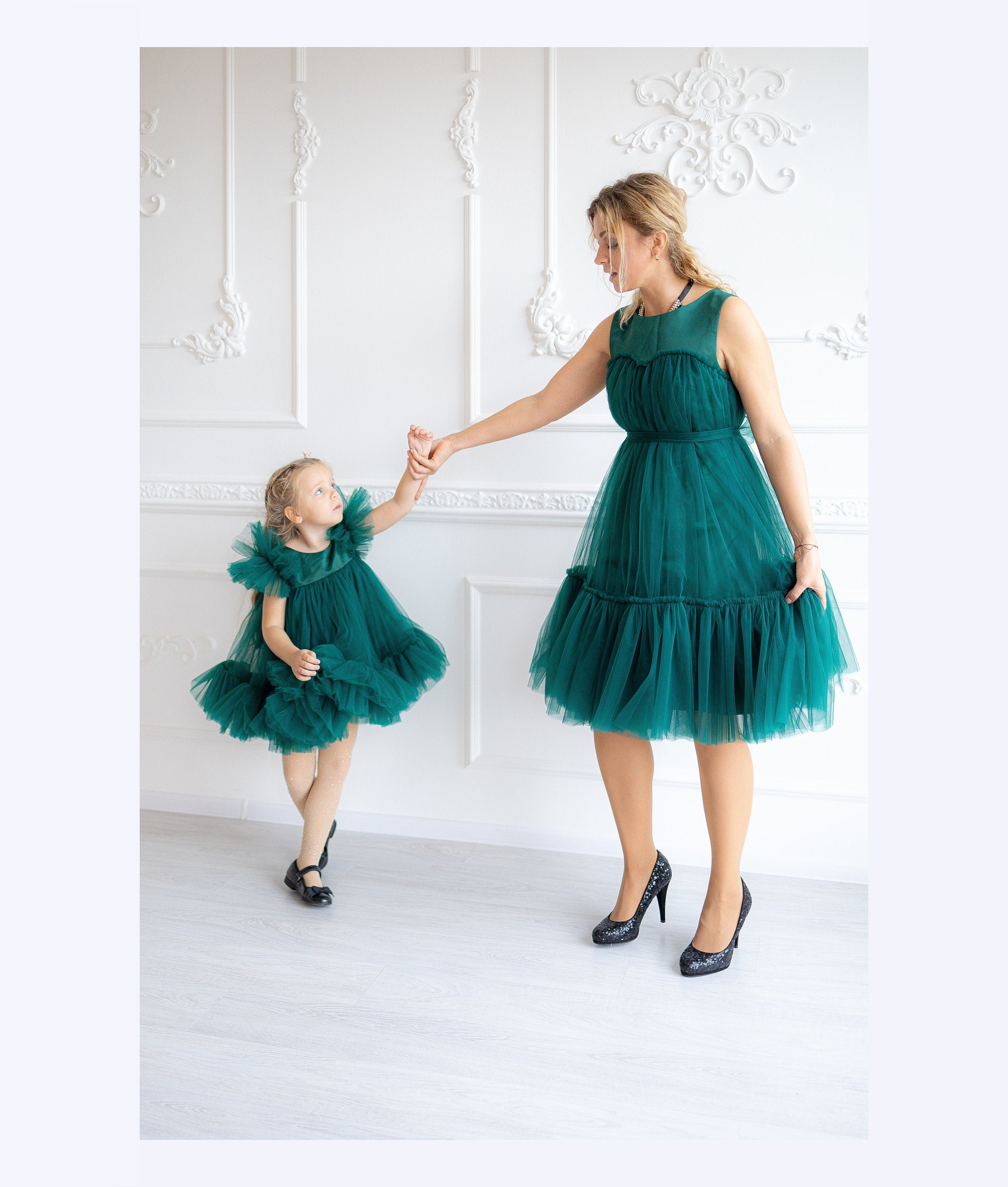 green emerald velvet dress Mommy and Me Botanical Glow Green Tie-Dye Maxi Dress – Mia Belle Girls main image 0