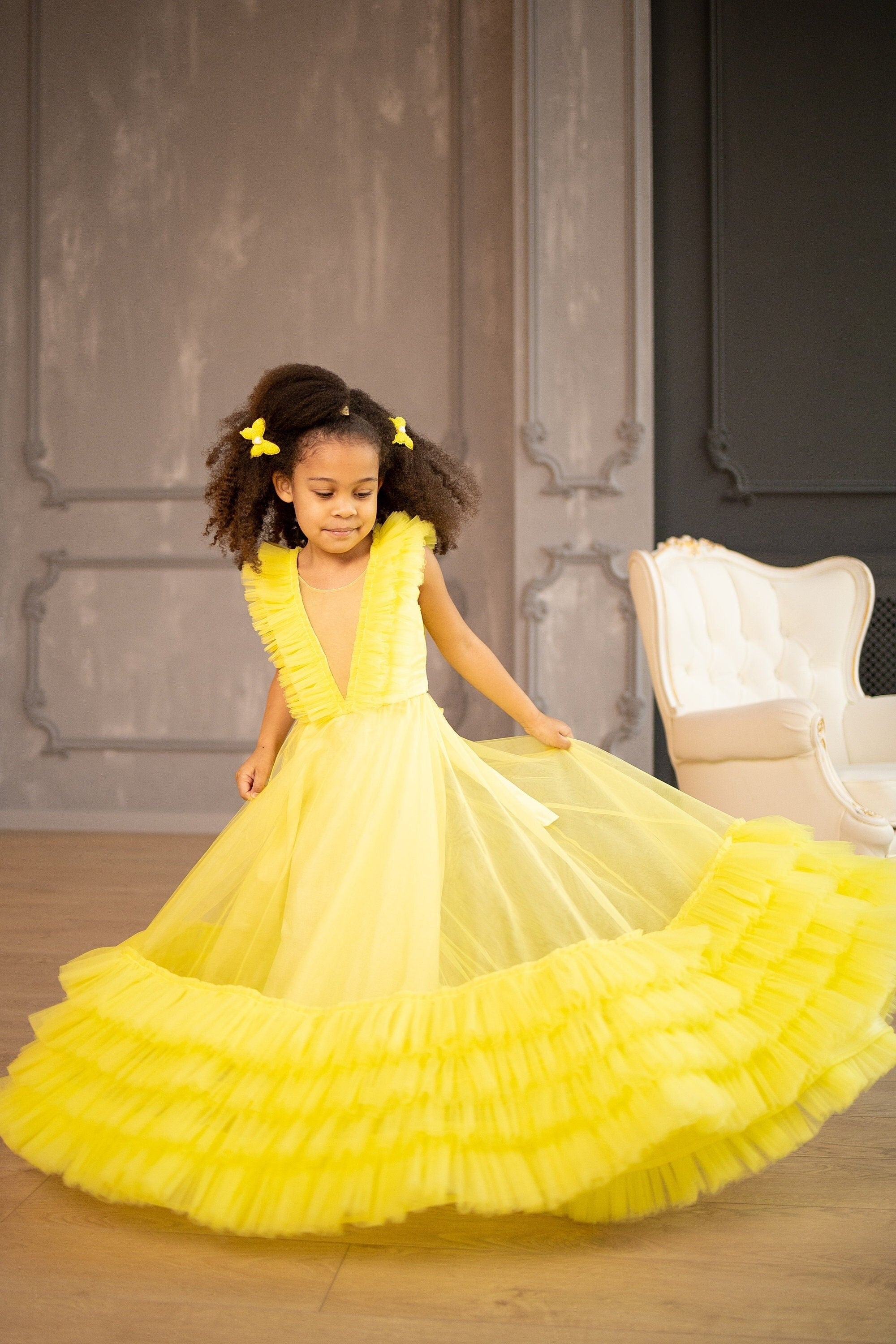 Yellow Flower Girl Dress, Toddler Prom Dress, Baby Girl Formal Dress, Twirl Dress, Party Tutu Dress, Girl Wedding Dress, Photoshoot Dress 18-24 months