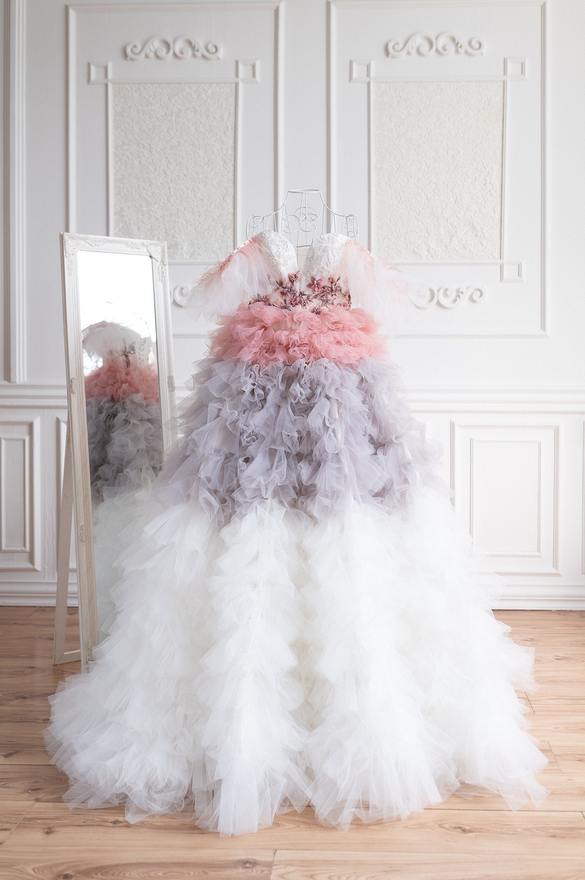 Off Shoulders Wedding Dress, Ombre Tulle Dress, Couture Dress, Tiered Wedding Dress, Beach Wedding Dress, Prom Gown, Alternative Wedding M