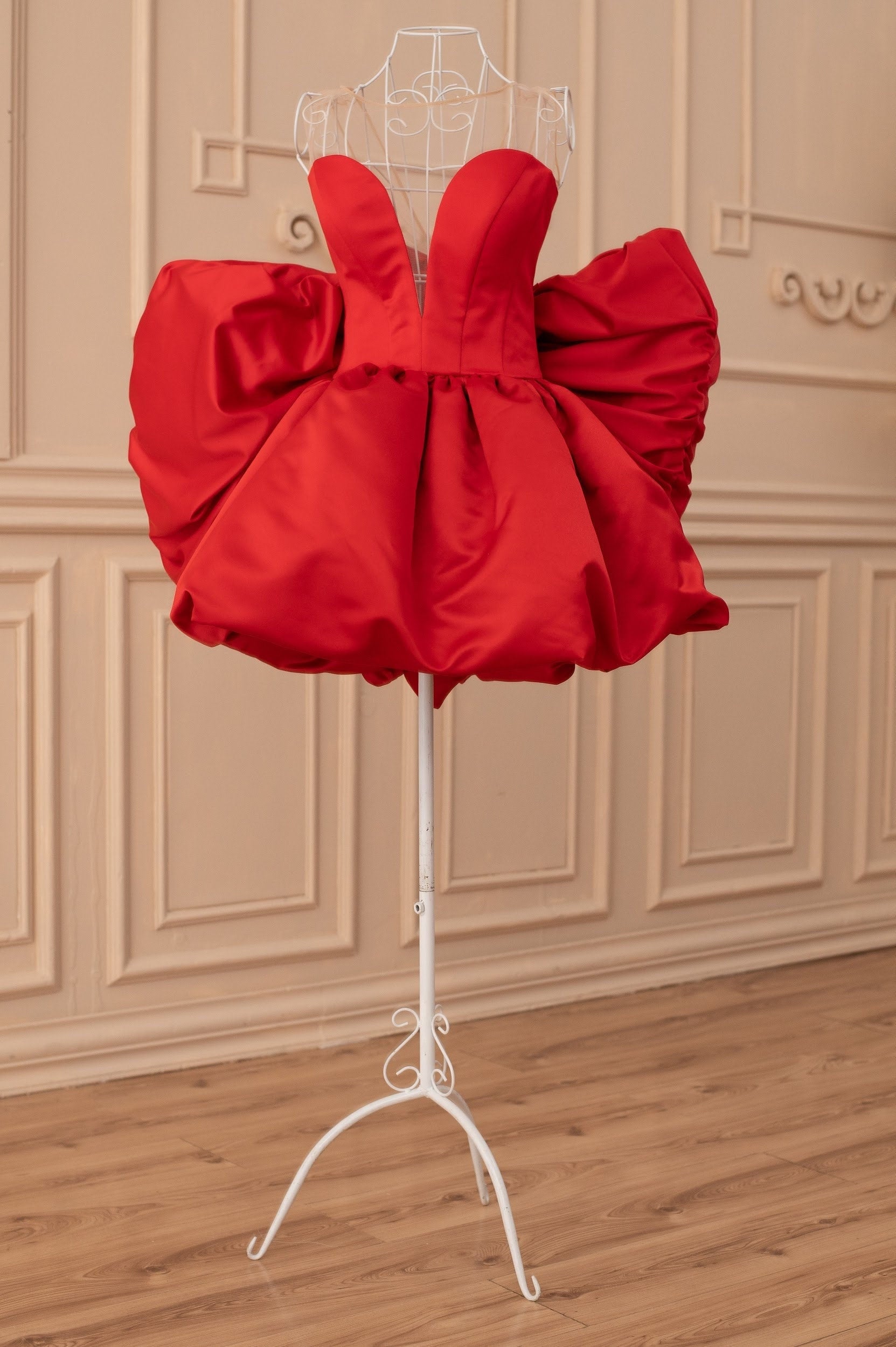 Mini Red Party Dress with Bow, Red Couture Cocktail Dress, Formal Dress for Women, Short Wedding Guest Dress, Occasion Dresses, Engagement M