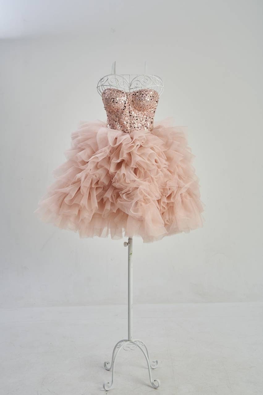Shop Blush Pink Cocktail Dress, Sparkly Bridesmaids Dress, Puffy Prom Dress, Bachelorette Dress, Date Night Formal Dress, Sequin Graduation Dress