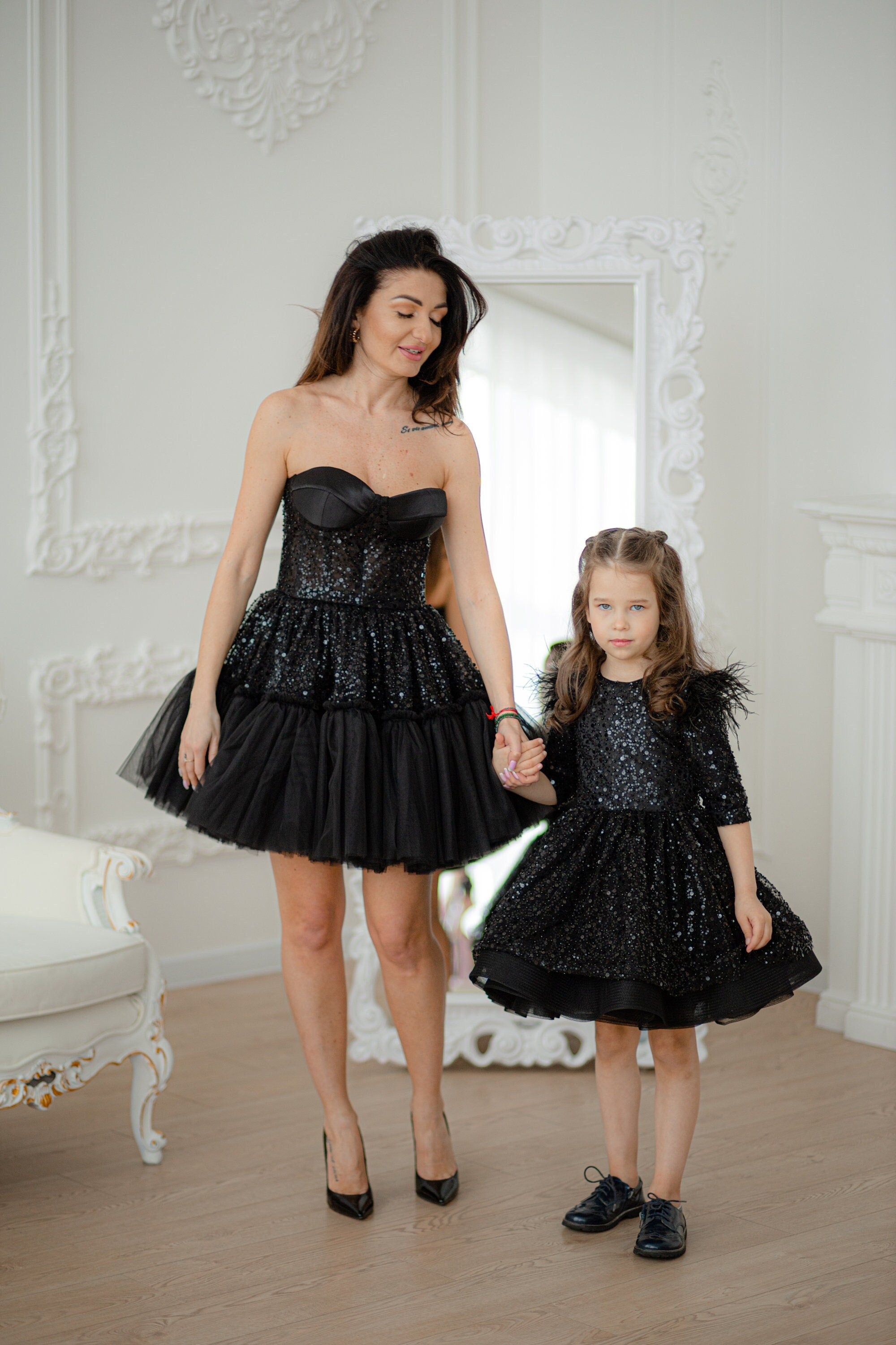 Shop Mommy and Me Formal Dresses, Black Sparkling Wedding Guest Dresses, Matching Clothing, Mother Daughter Cocktail Tulle Dress, Toddler Dress - Shop Mommy and Me Formal Dresses, Black Sparkling Wedding Guest Dresses, Matching Clothing, Mother Daughter Cocktail Tulle Dress, Toddler Dress -