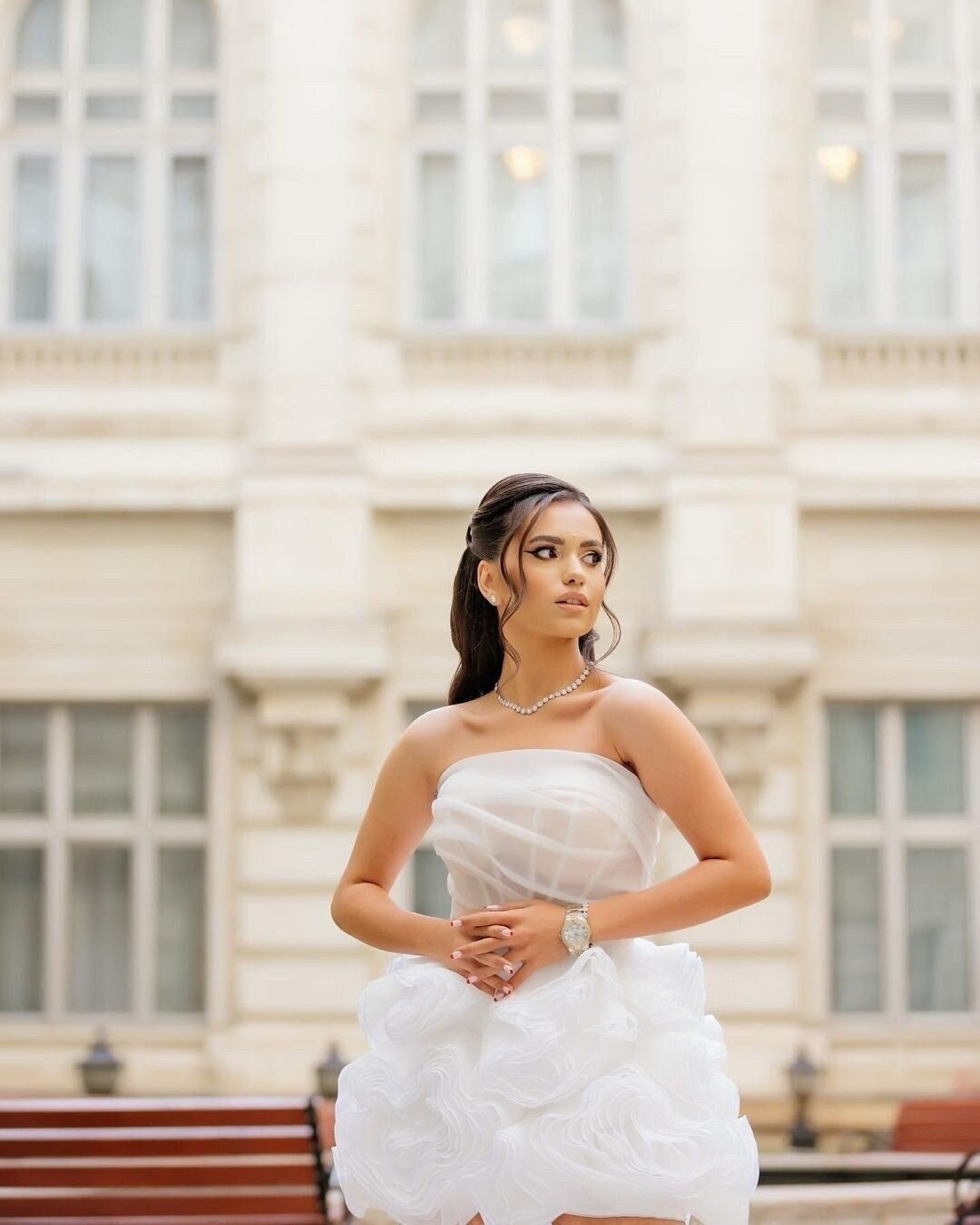 Organza Mini Reception Dress, Short Wedding Dress, City Hall Wedding Dress, White Bridal Shower Dress Corset, Elopement Dress, Flower Skirt L