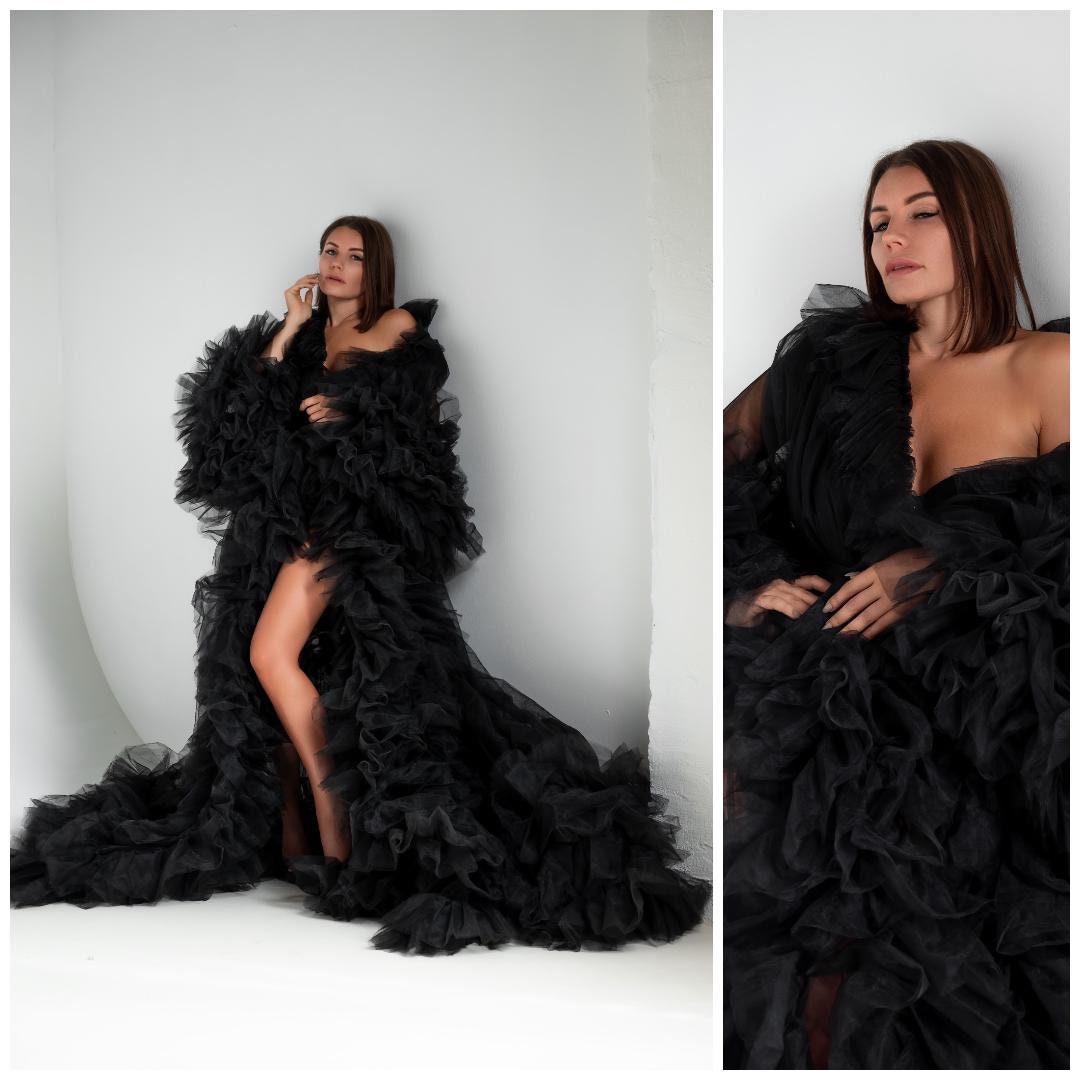 Shop Black Gothic Tulle Photoshoot Robe, Boudoir Dressing Gown, Widow Dramatic Robe, Burlesque Robe, Halloween Photoshoot, Old Hollywood Gown -