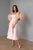 Blush Midi Corset Dress With 3D Flower Sleeves, Womens Formal Dress With Slit, Wedding Guest Dress, Cocktail Party Outfit, Womens Clothing