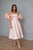 Blush Midi Corset Dress With 3D Flower Sleeves, Womens Formal Dress With Slit, Wedding Guest Dress, Cocktail Party Outfit, Womens Clothing