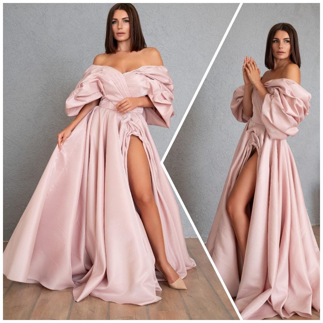 Shop Blush Pink Gown With High Slit, Black Tie Dress With Corset, Gala Gown With Puffy Sleeves, Open Shoulder Formal Dress, Photography Outfit - ... Shop Blush Pink Gown With High Slit, Black Tie Dress With Corset, Gala Gown With Puffy Sleeves, Open Shoulder Formal Dress, Photography Outfit - ...
